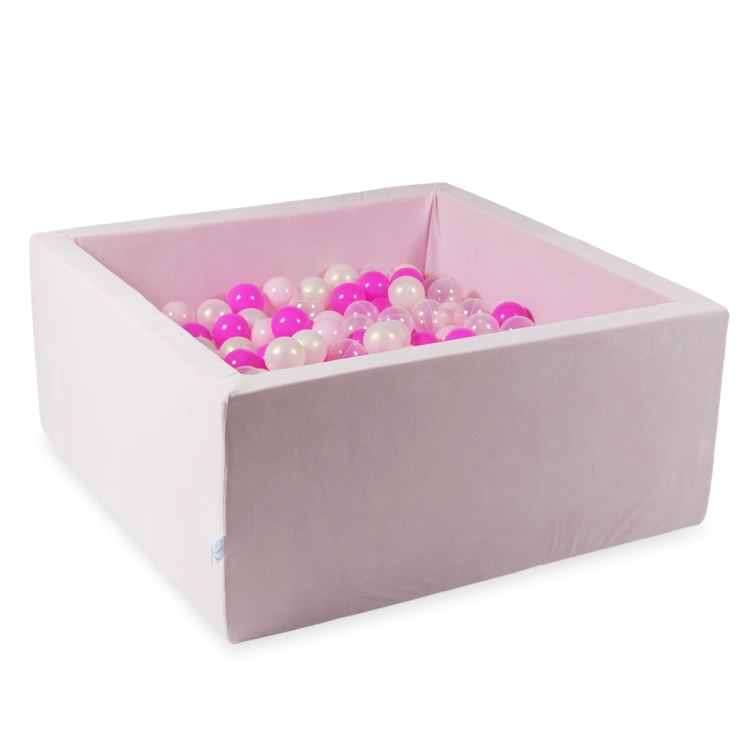 Square ball pit 90x90x40 cm in velvet soft Light Pink, 400 balls