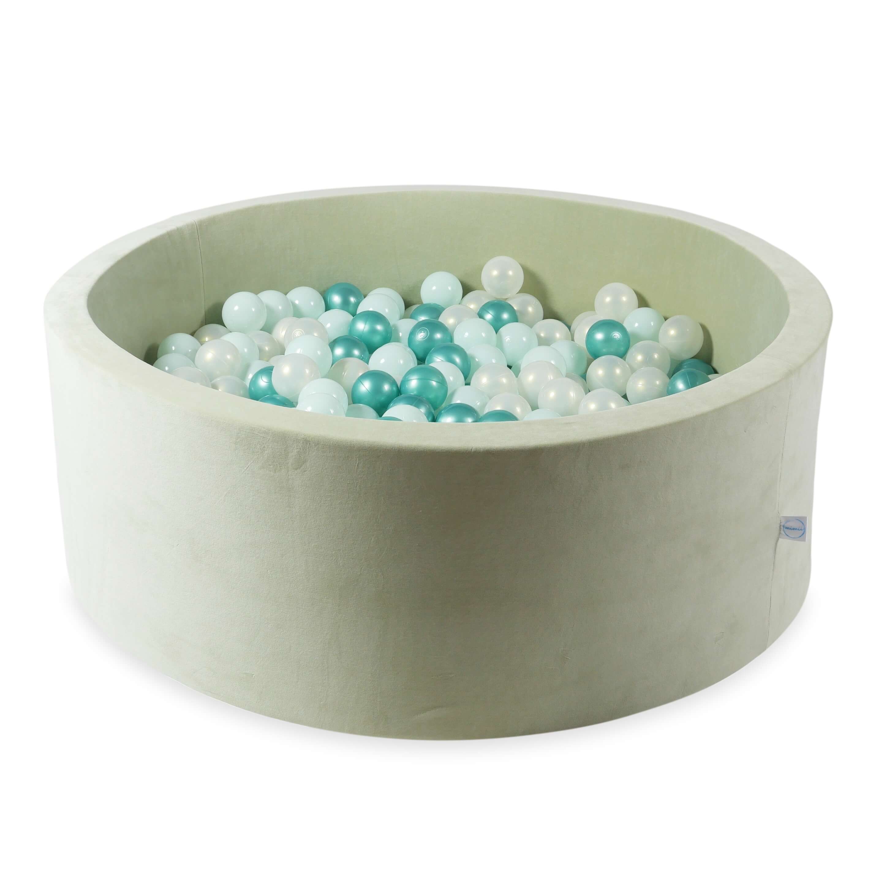 Ball Pit in velvet soft pistachio 110x40 cm with 500 balls