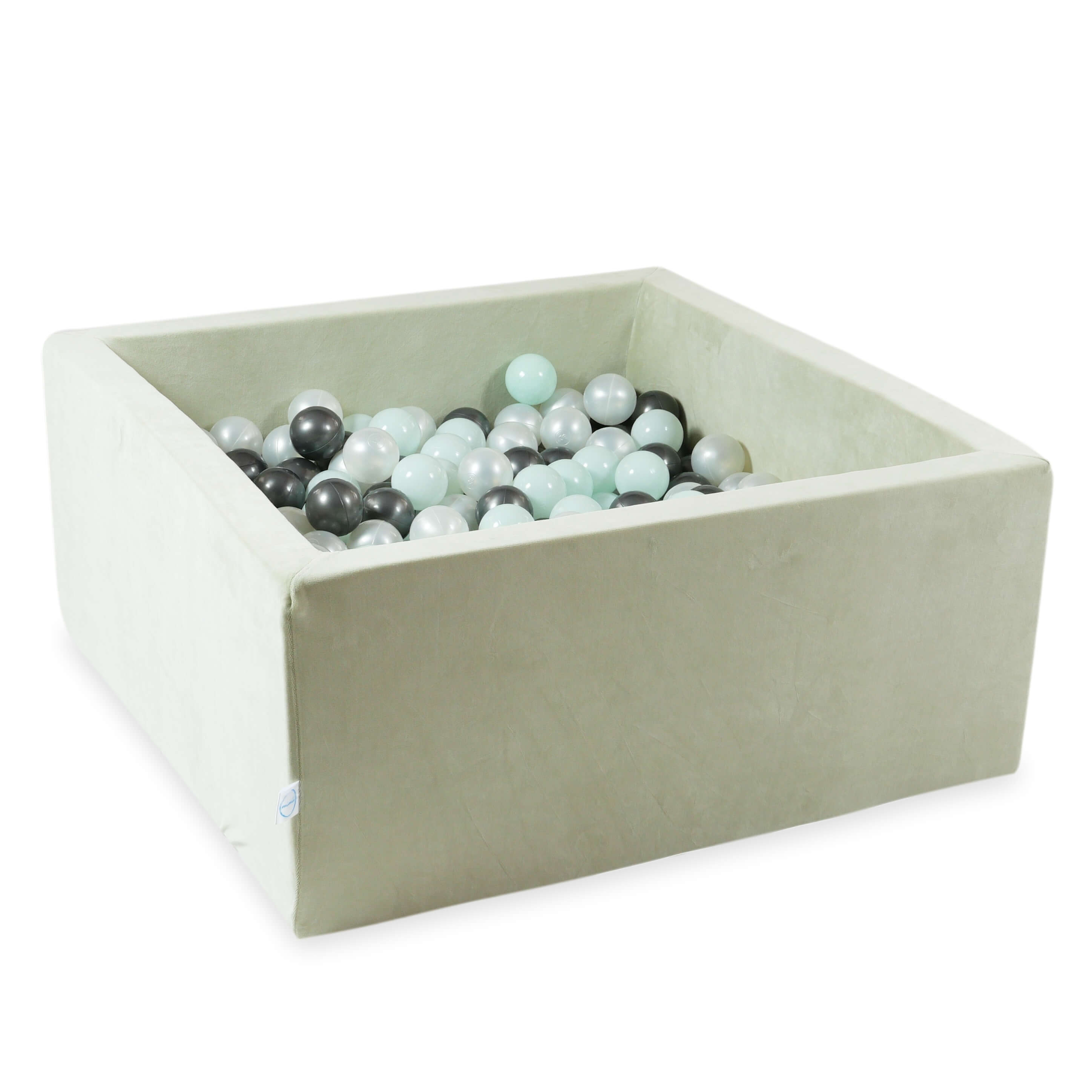 Square ball pit 90x90x40 cm in velvet soft Pistachio, 400 balls