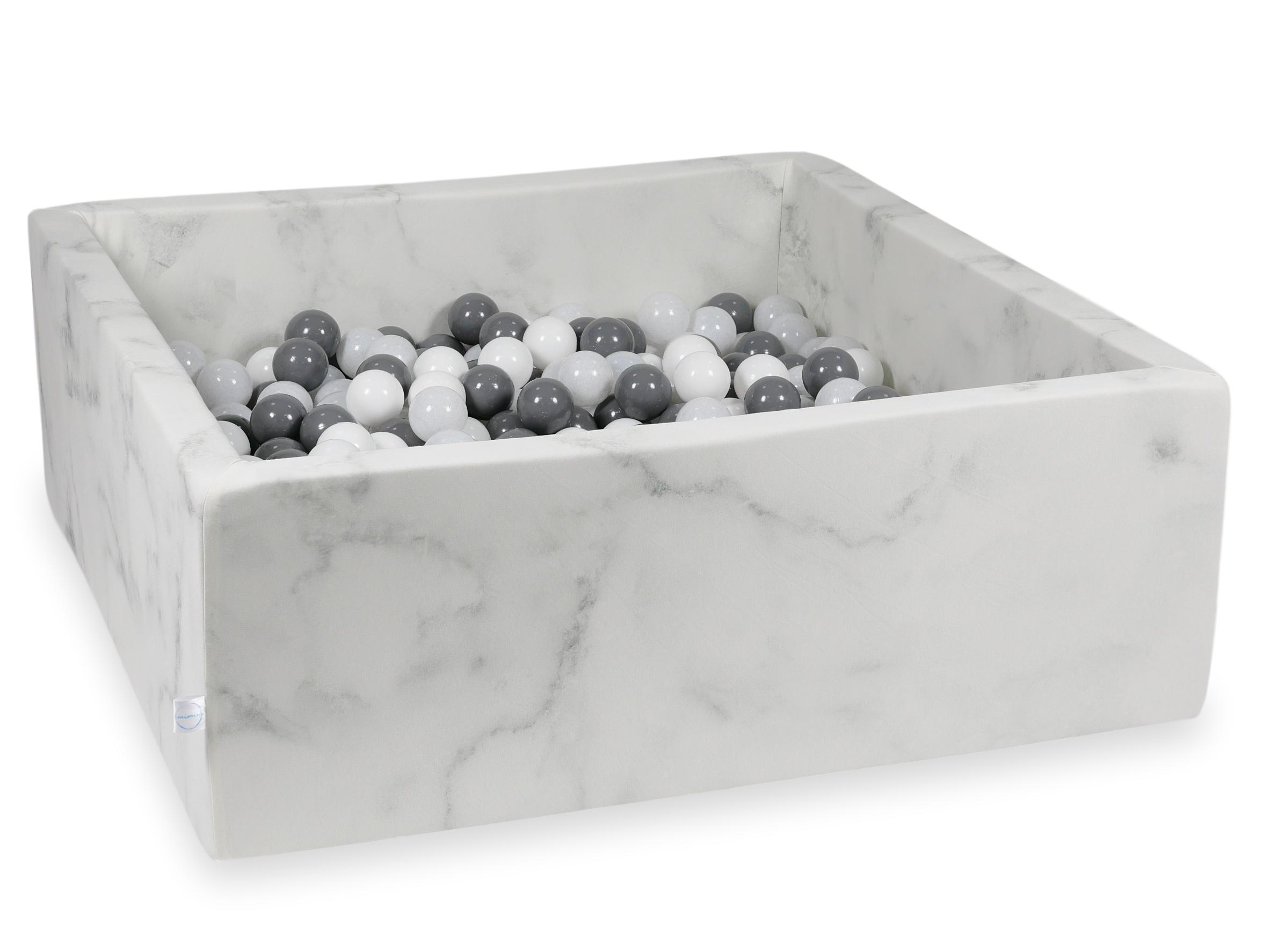 Square ball pit 110x110x40 cm in marble velvet, 600 balls