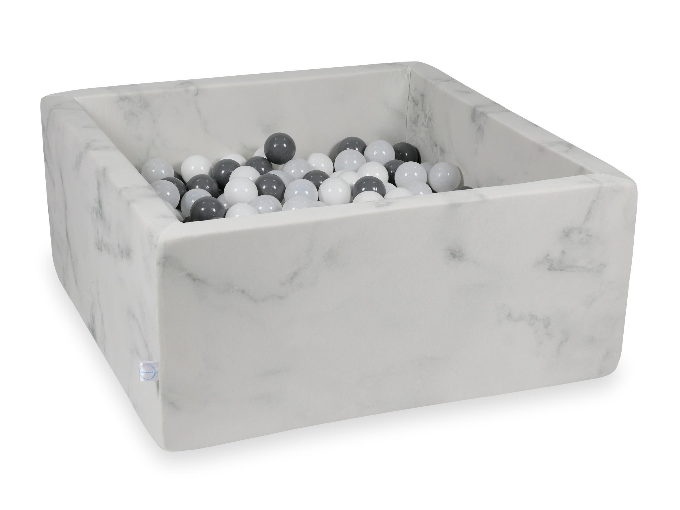 Square ball pit 90x90x40 cm in Marble velvet, 400 balls