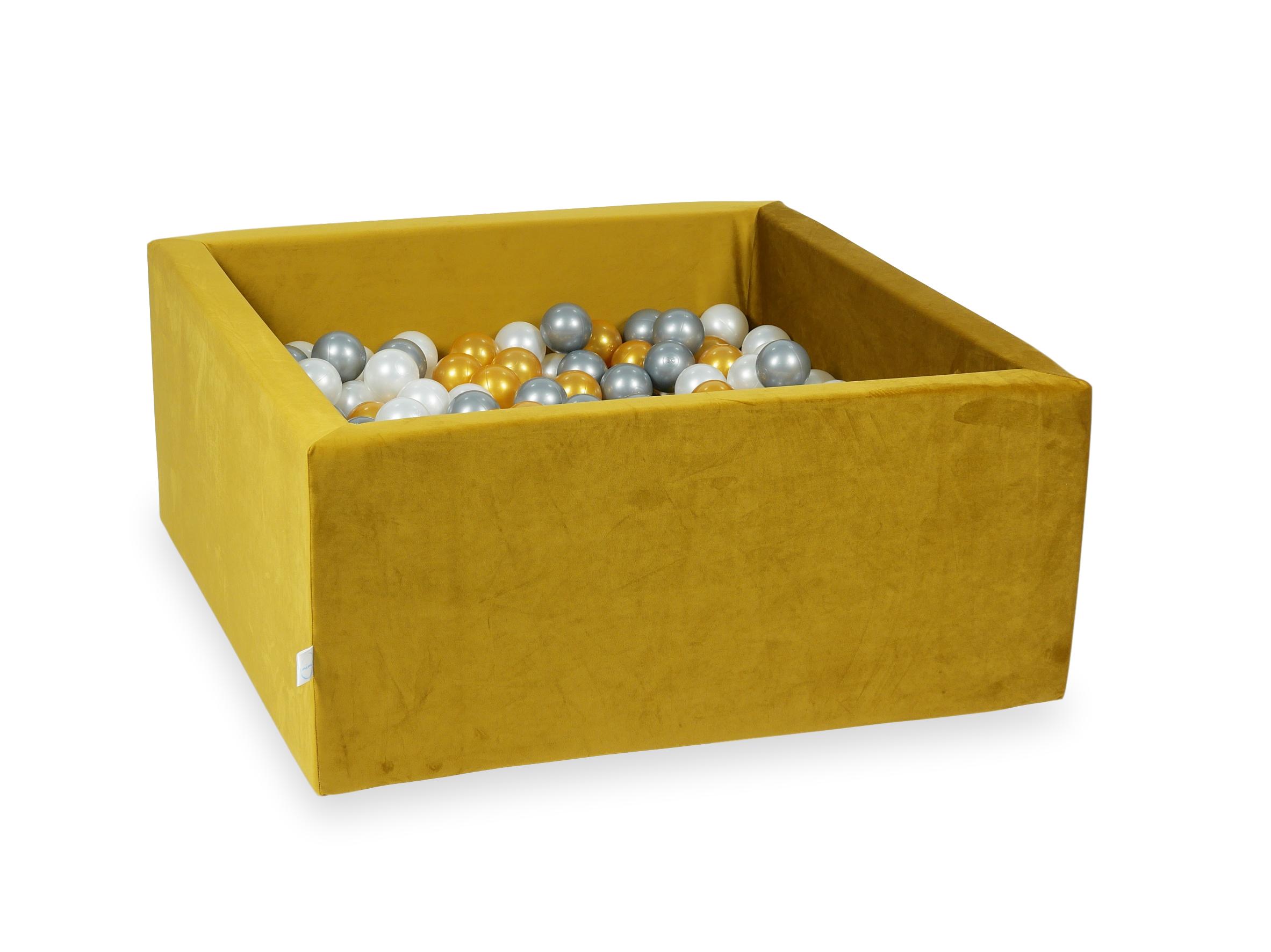 Square ball pit 90x90x40 cm in Gold velvet velvet, 400 balls