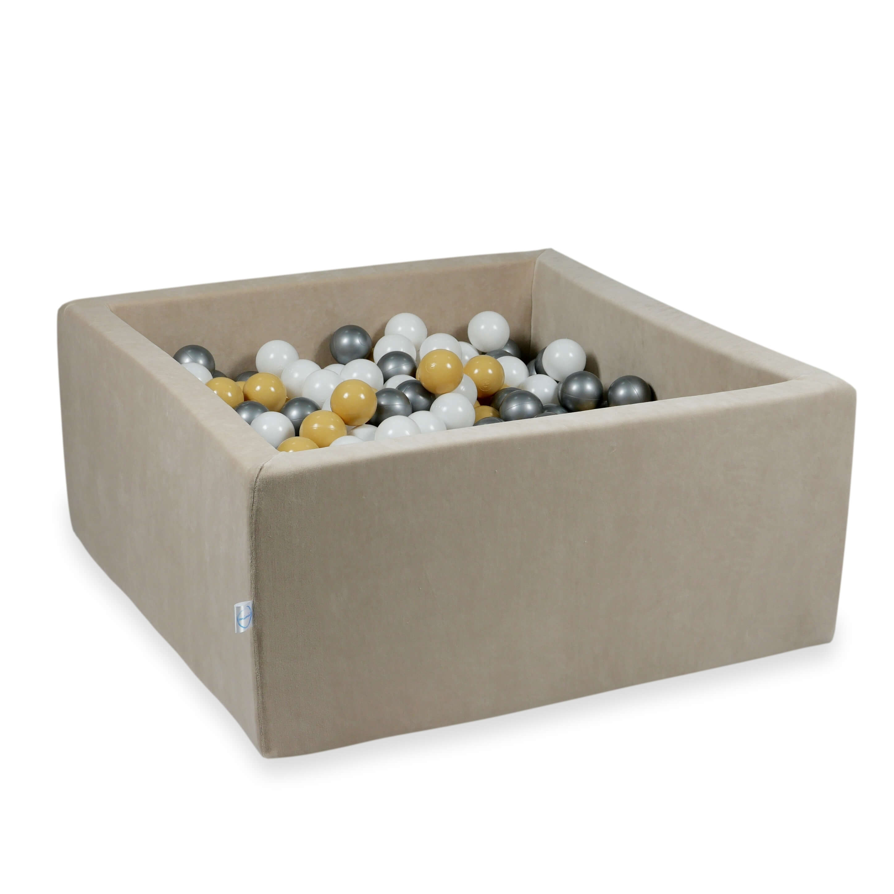 Square ball pit 90x90x40 cm in soft beige velvet, 400 balls