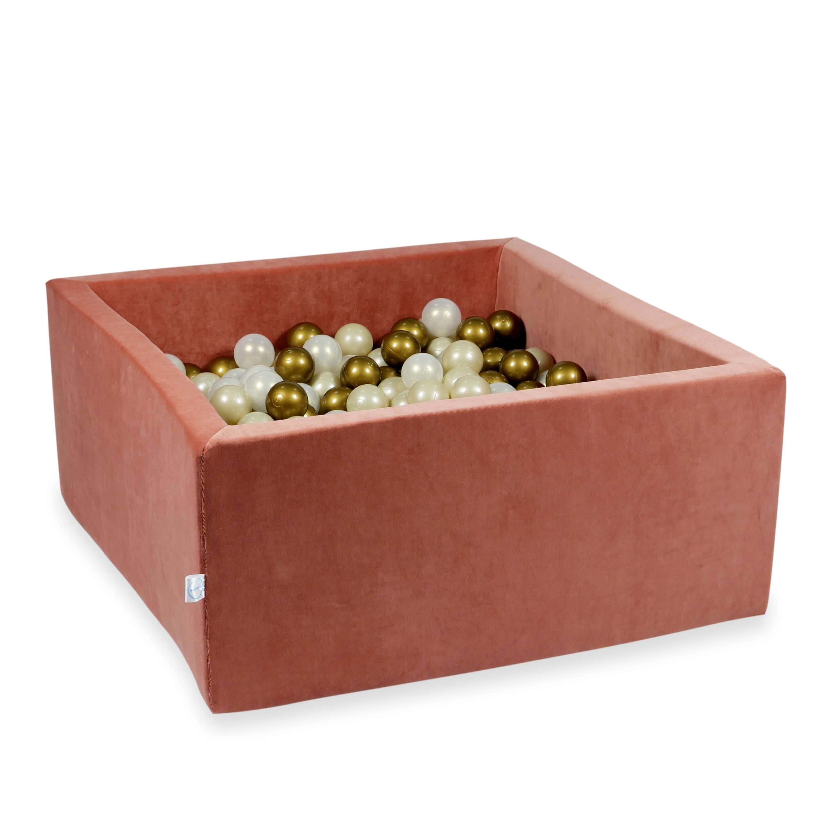 Square ball pit 90x90x40 cm in Canyon Clay soft velvet, 400 balls