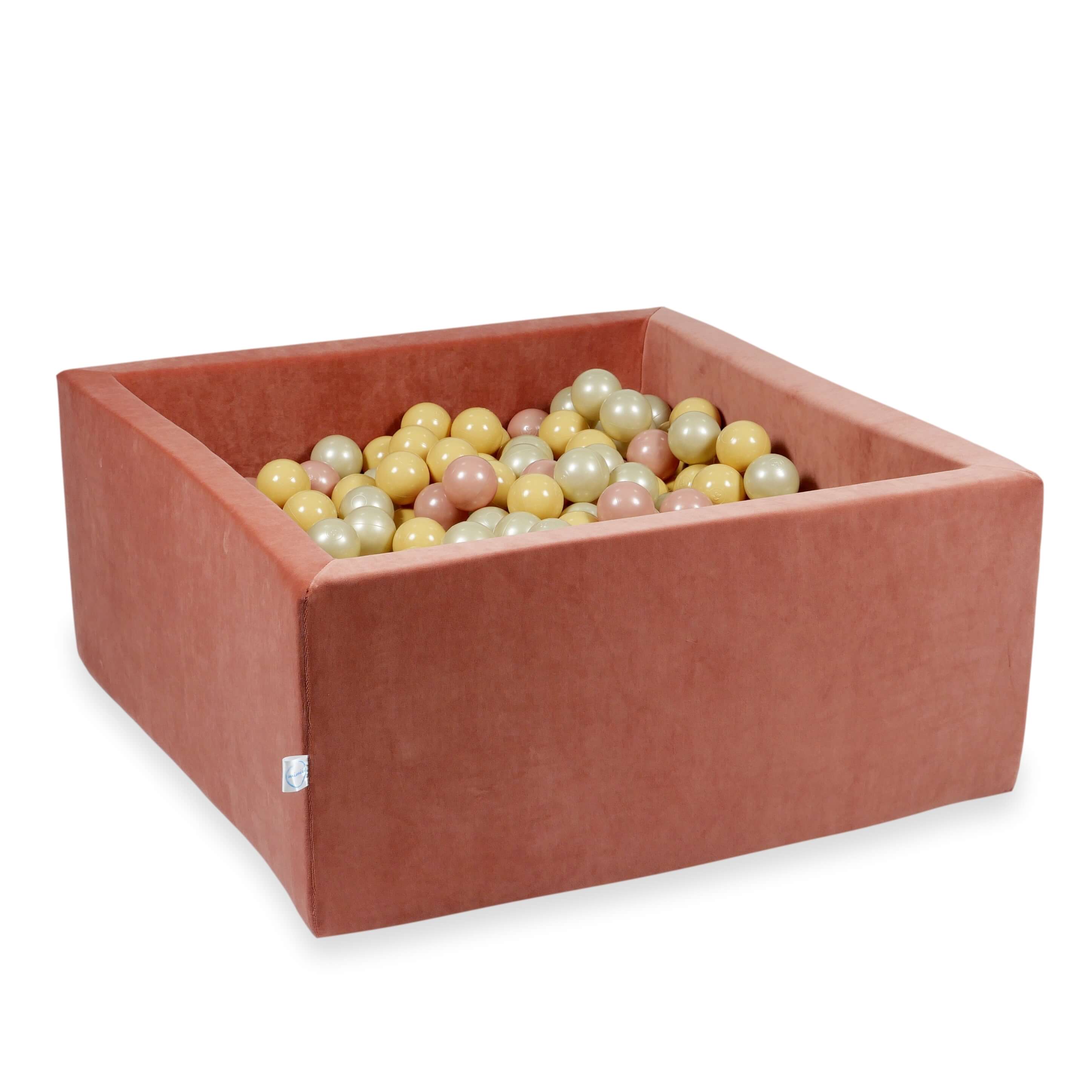 Square ball pit 90x90x40 cm in Canyon Clay soft velvet, 400 balls