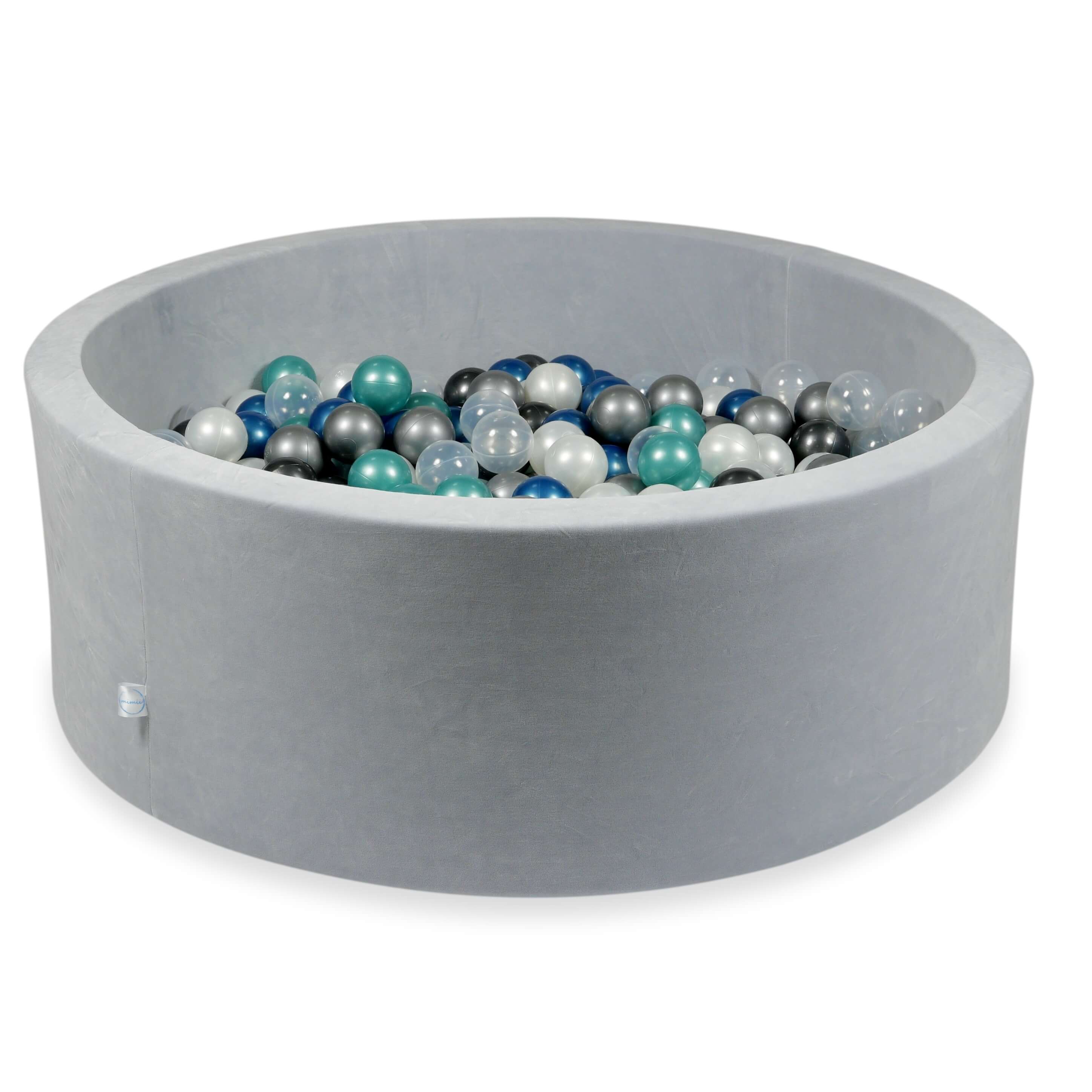Ball Pit in velvet velvet soft light gray 110x40 cm with 500 balls