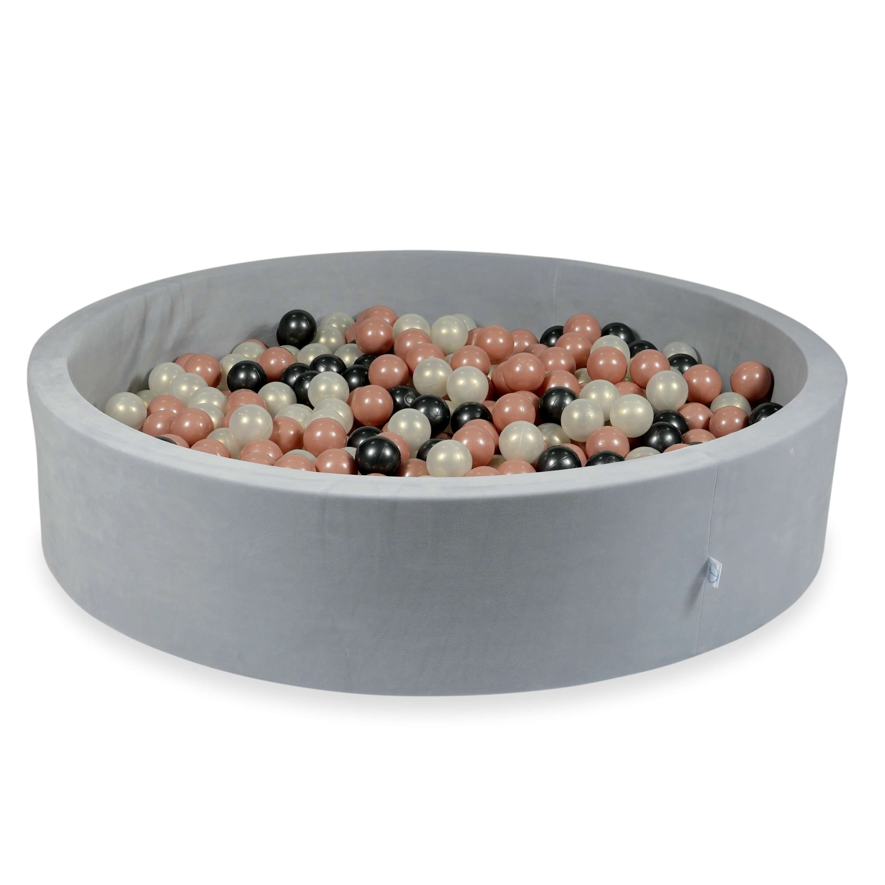 Light gray soft velvet ball pit 130x30 cm with 600 balls