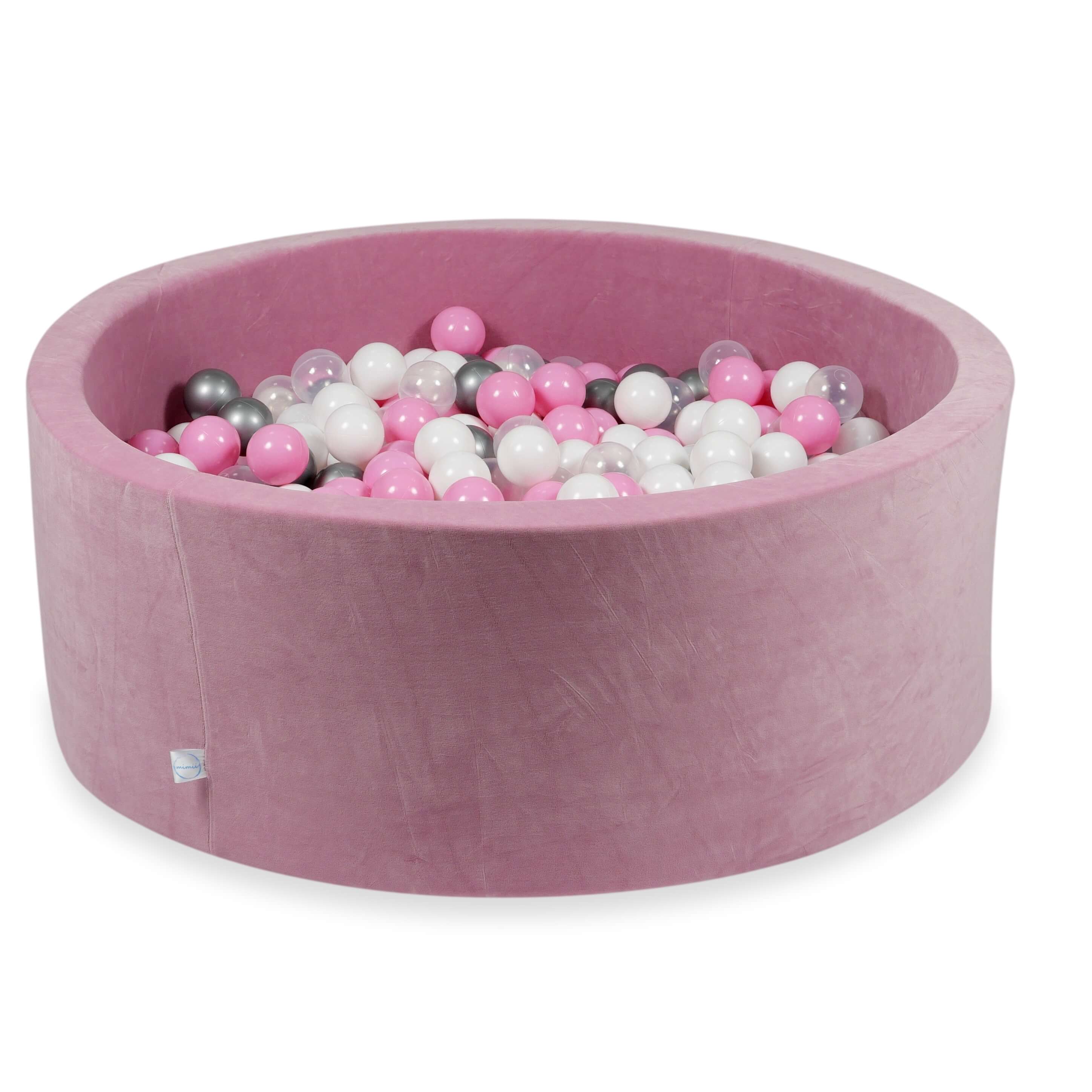 Ball Pit in velvet velvet soft pink 110x40 cm with 500 balls