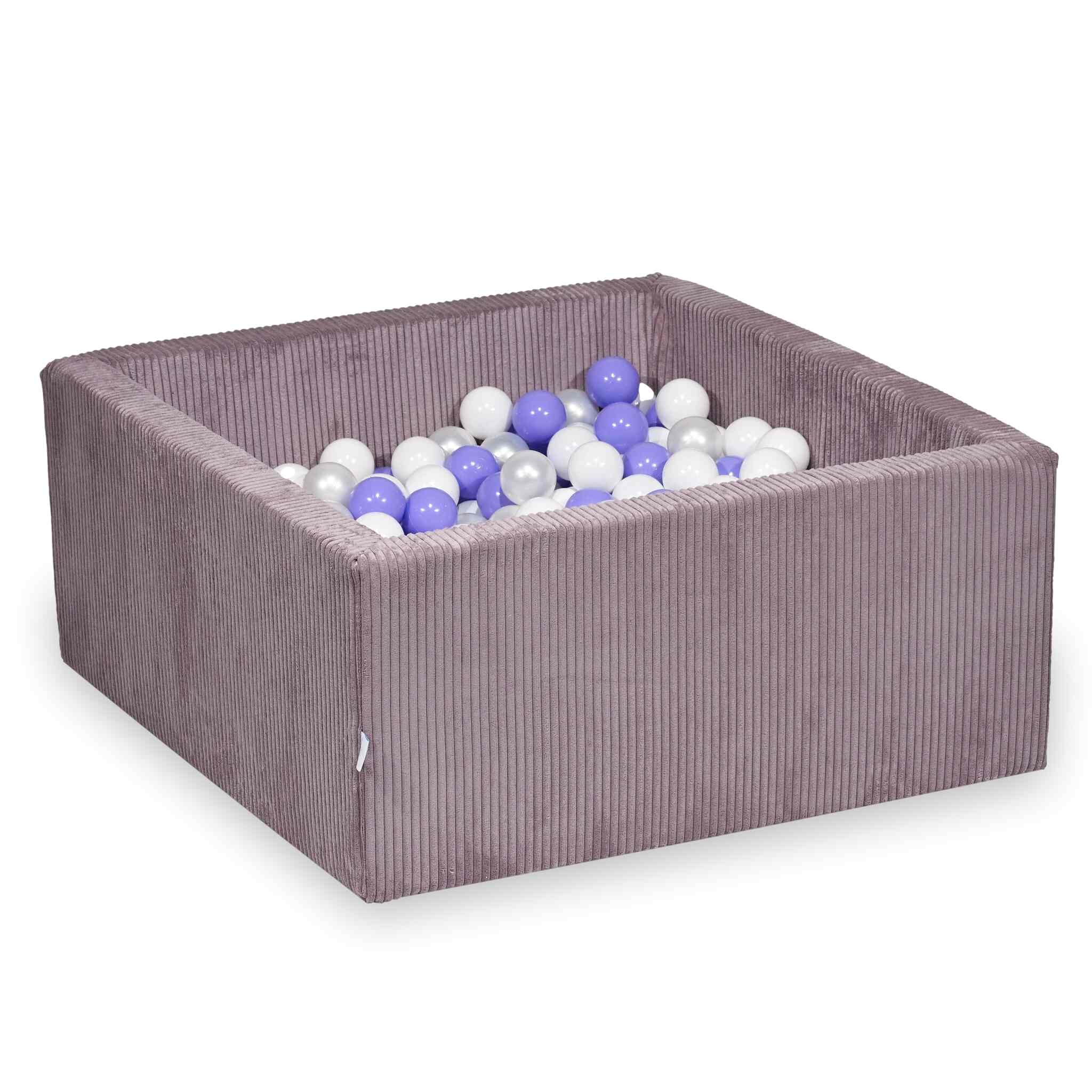 Square ball pit 90x90x40 cm in Corduroy Lavender, 400 balls