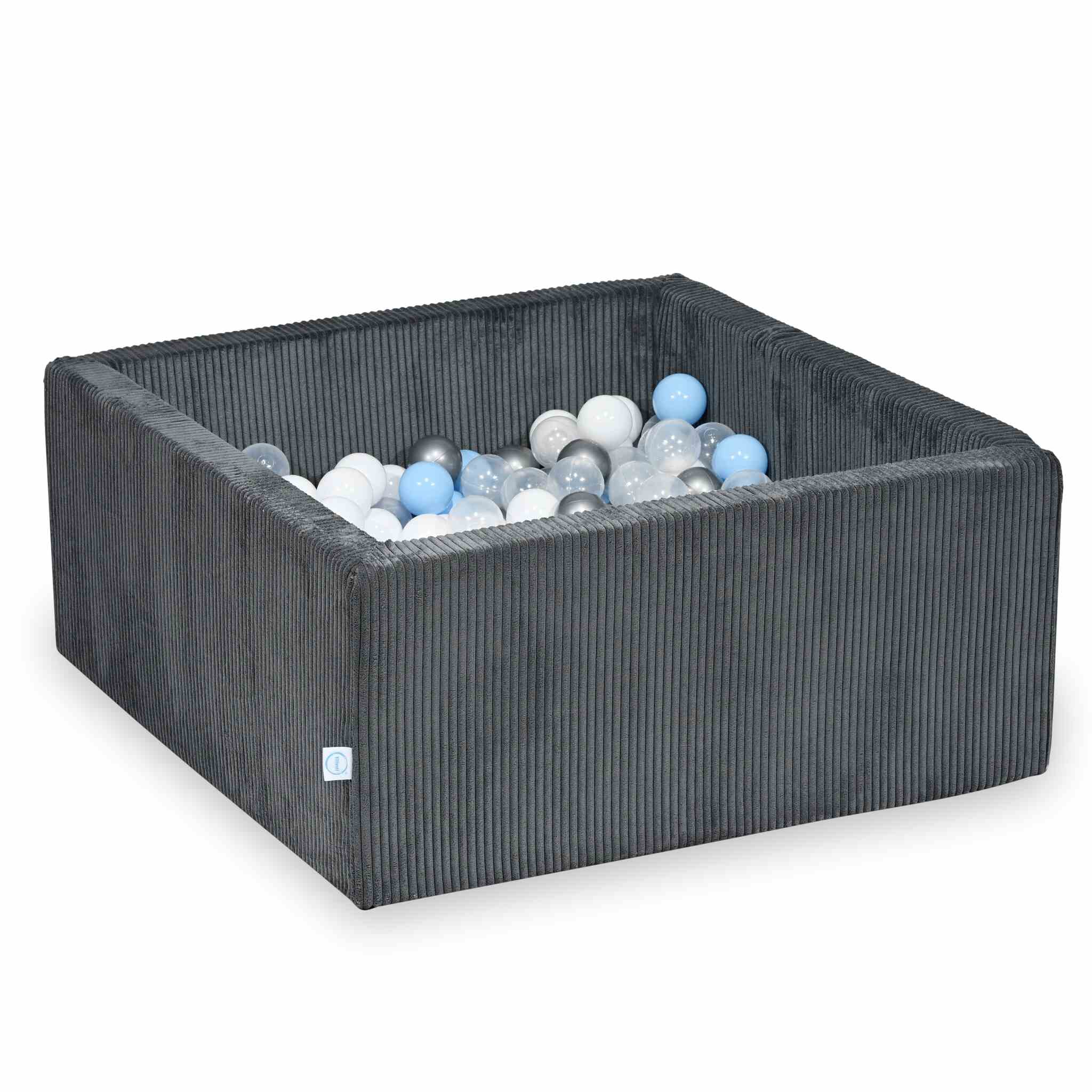 Square ball pit 90x90x40 cm in Corduroy Graphite, 400 balls