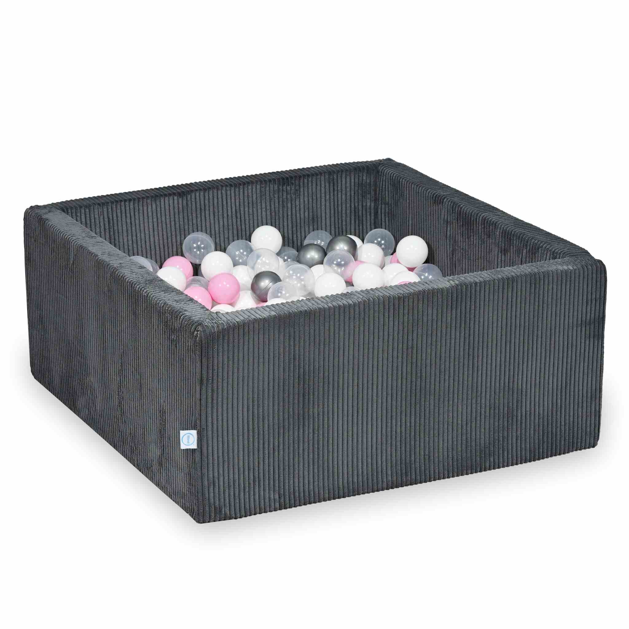 Square ball pit 90x90x40 cm in Corduroy Graphite, 400 balls