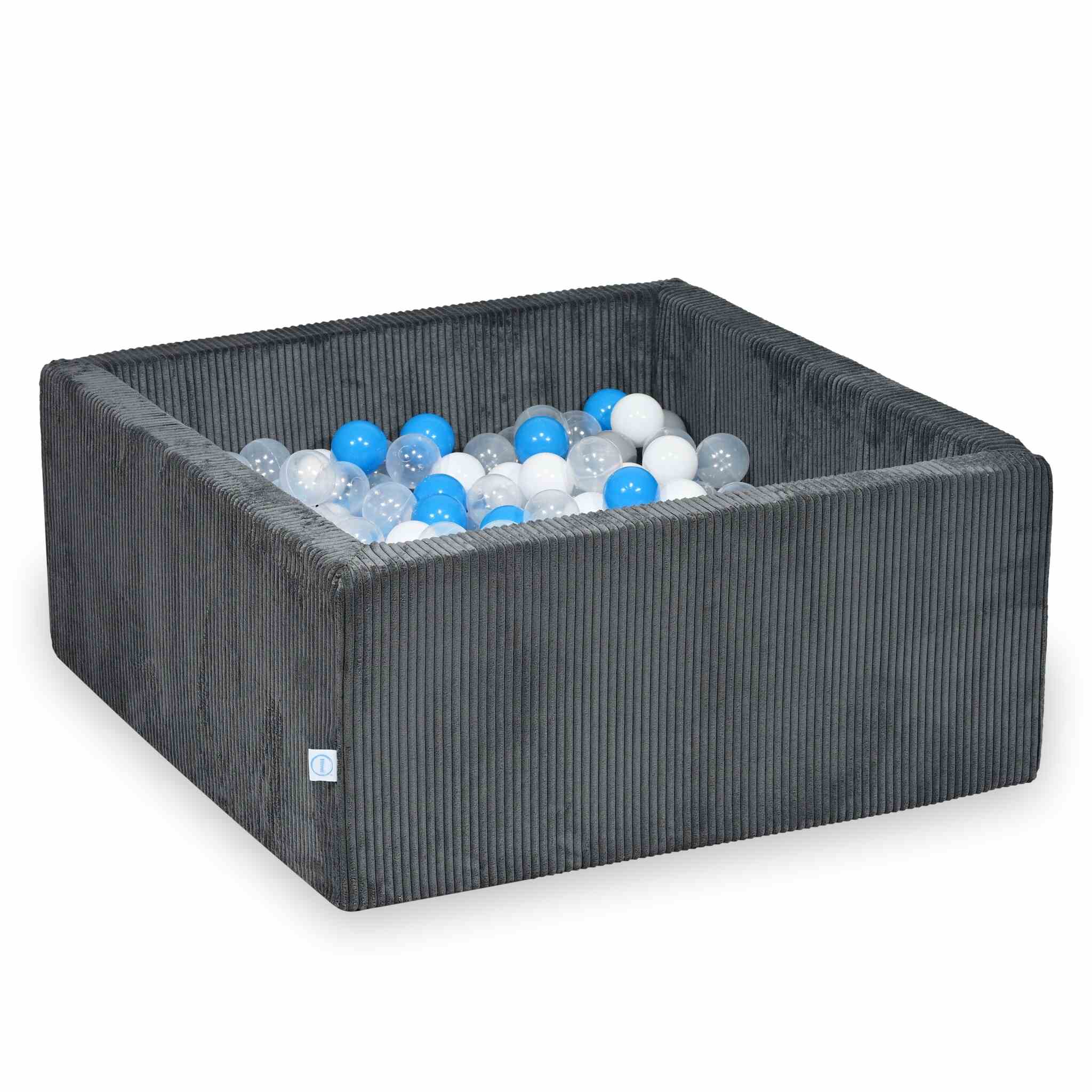 Square ball pit 90x90x40 cm in Corduroy Graphite, 400 balls