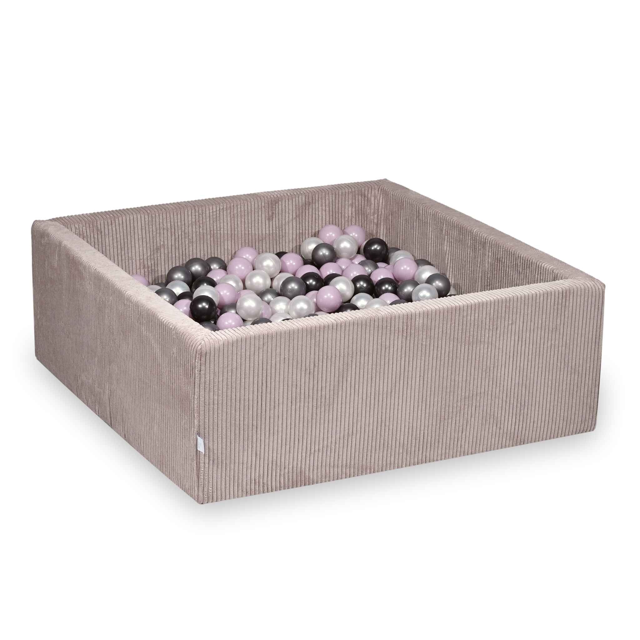 Square ball pit 110x110x40 cm in Corduroy Light Pink, 600 balls