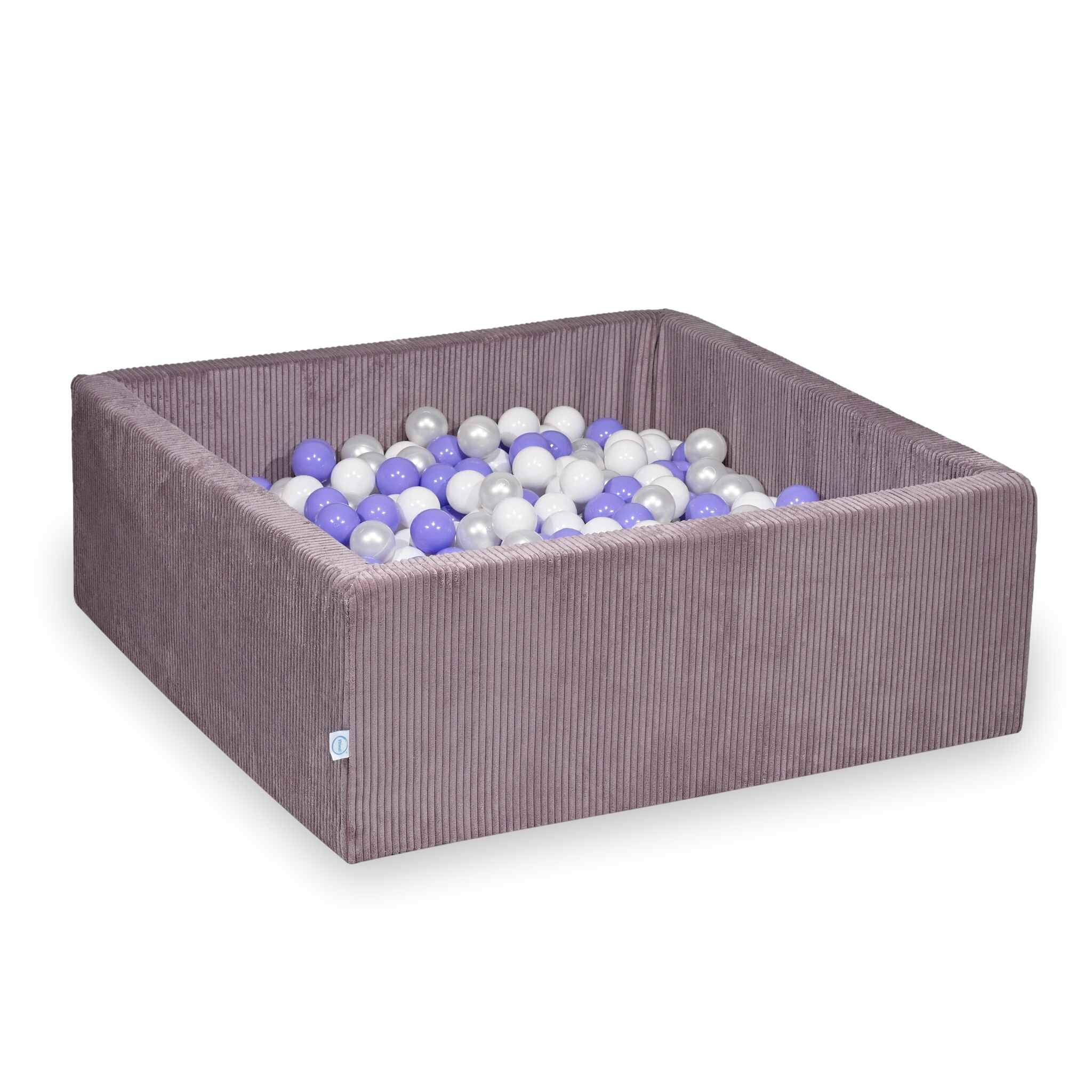 Square ball pit 110x110x40 cm in Corduroy Lavender, 600 balls