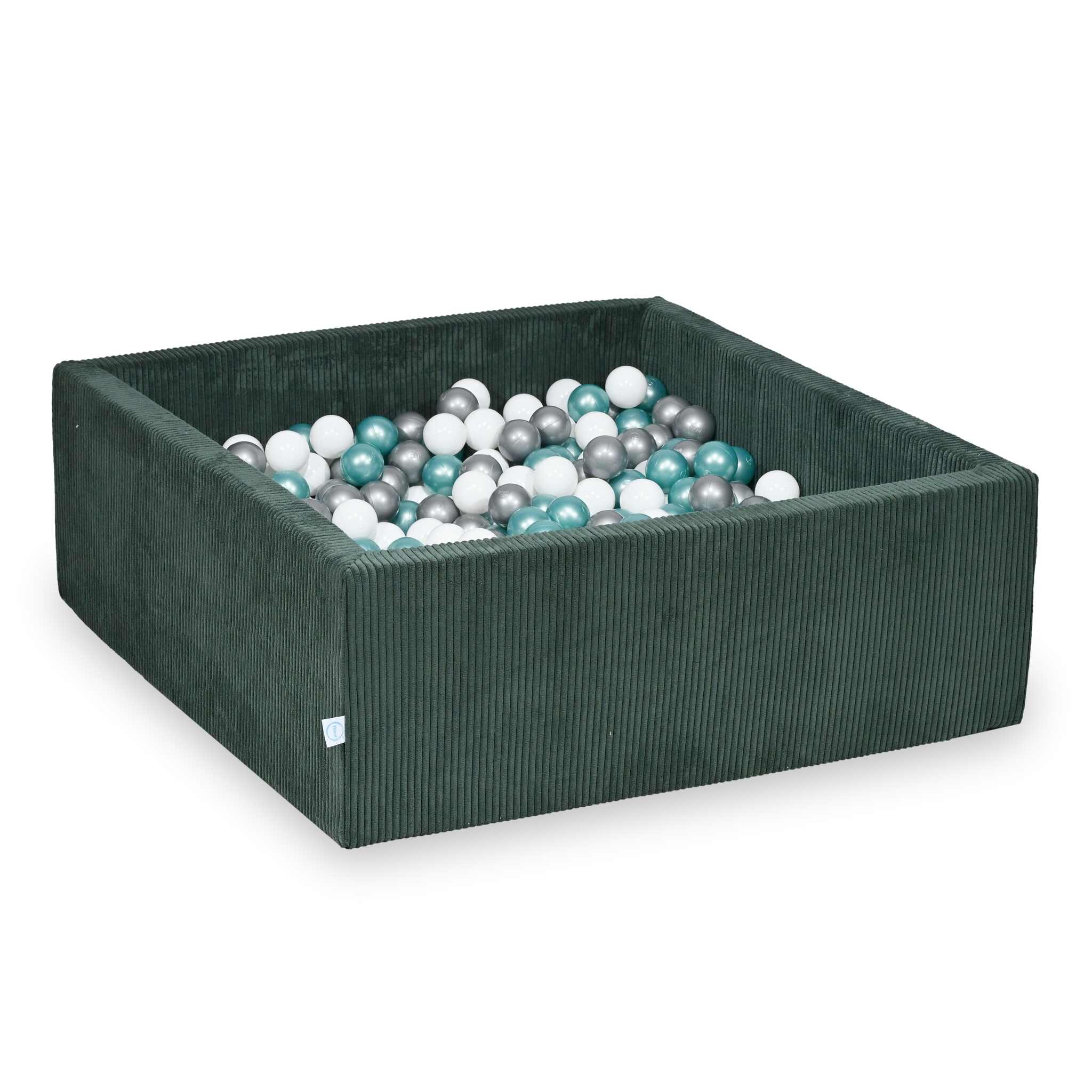 Square ball pit 110x110x40 cm in Corduroy Green, 600 balls