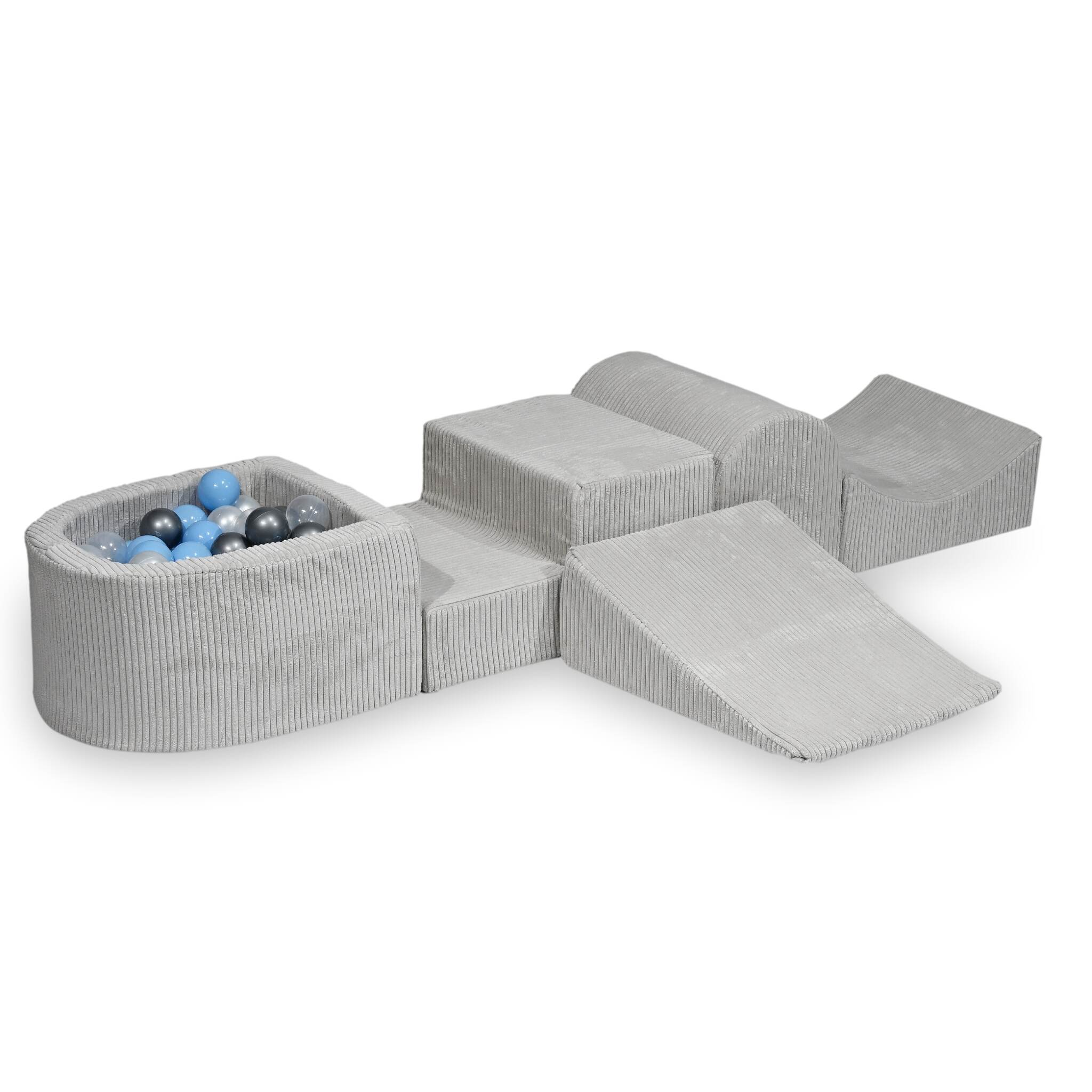 Foam playground with hill and micro corduroy gray pool + 100 balls
