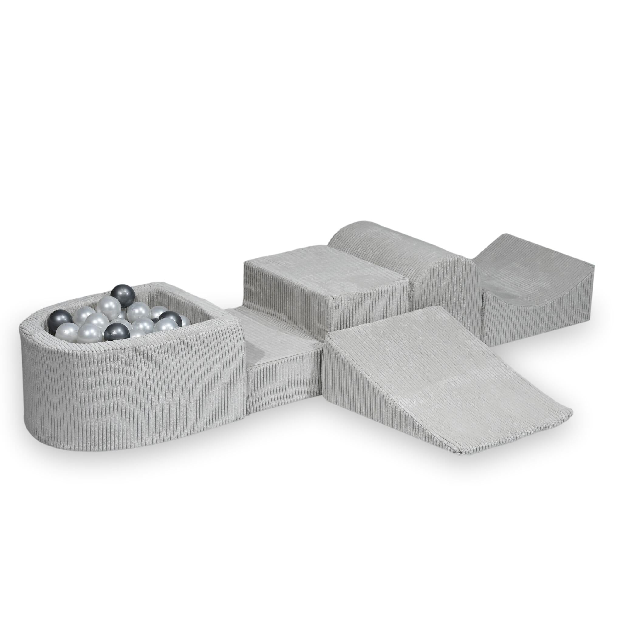Foam playground with hill and micro corduroy gray pool + 100 balls