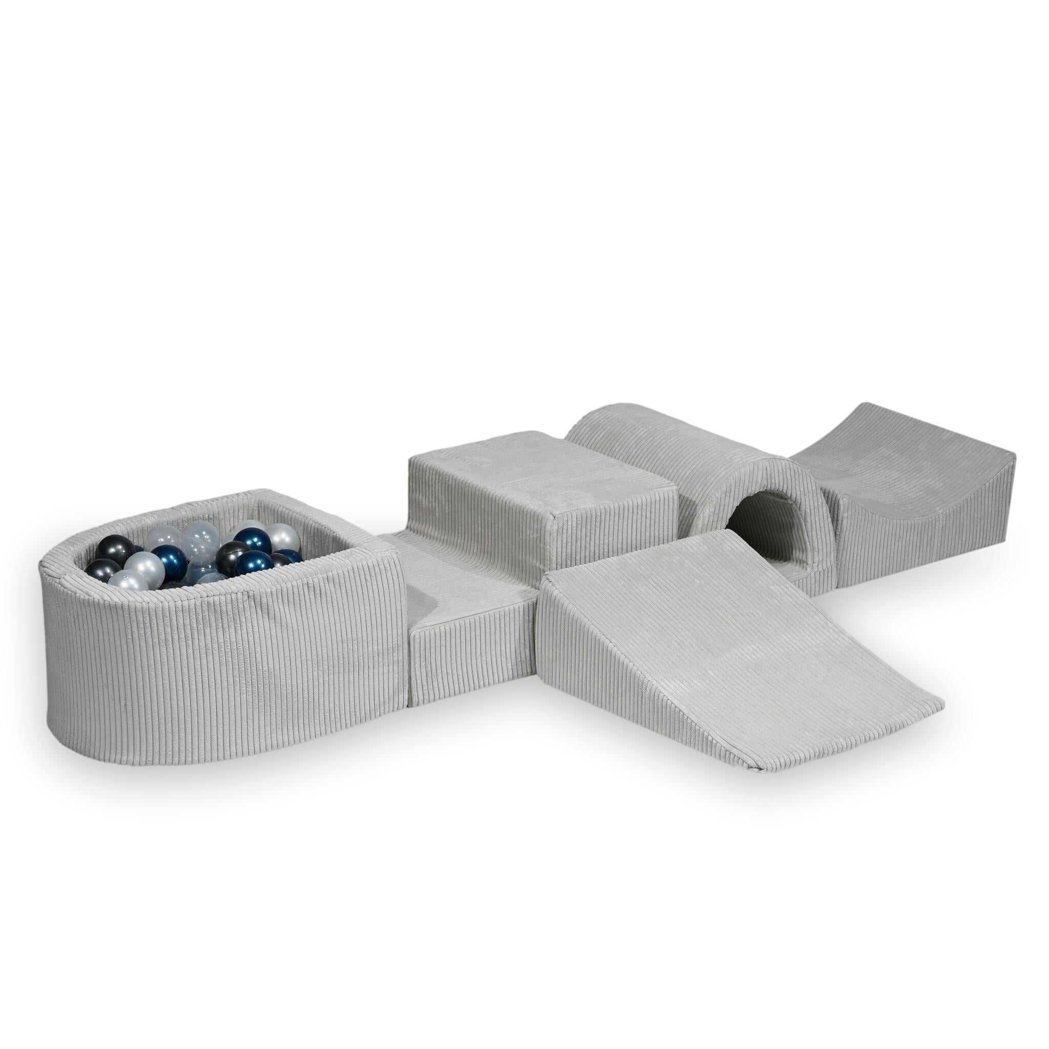Foam play area with bridge and micro ribbed gray pool + 100 balls