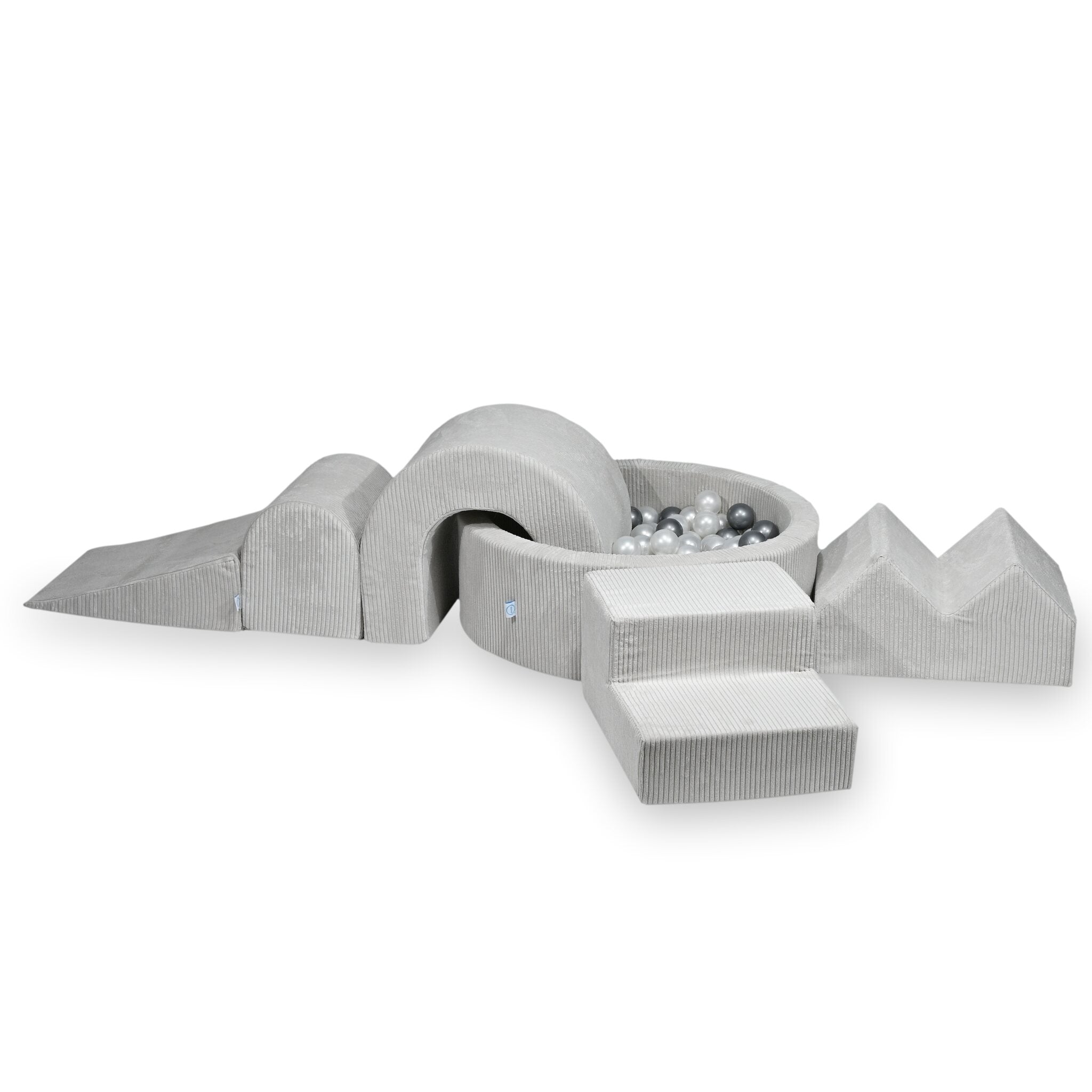 Foam play area with round pool 90x30 ribbed gray + 5 elements + 200 balls
