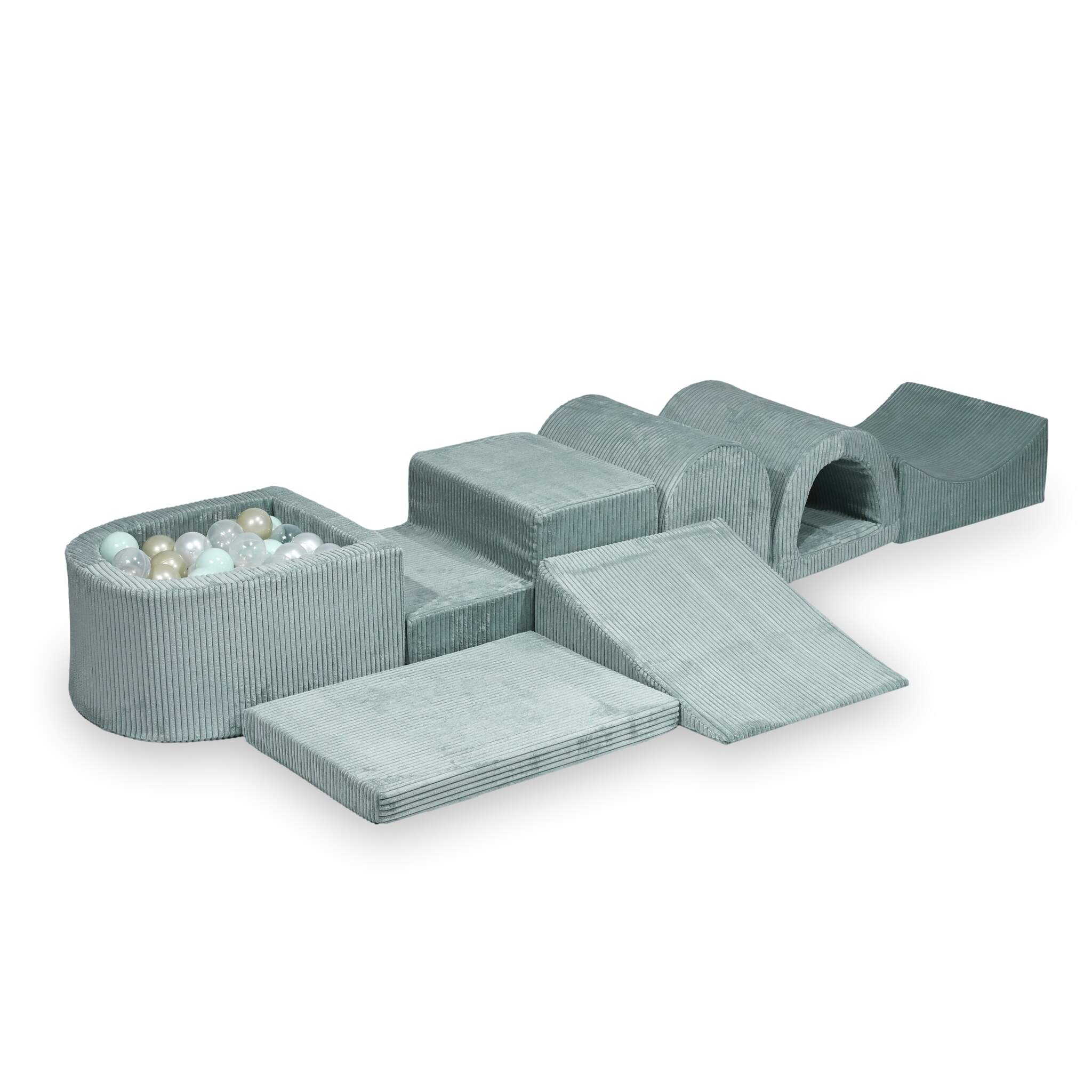 Larger foam play area with micro ribbed light mint pool + 100 balls