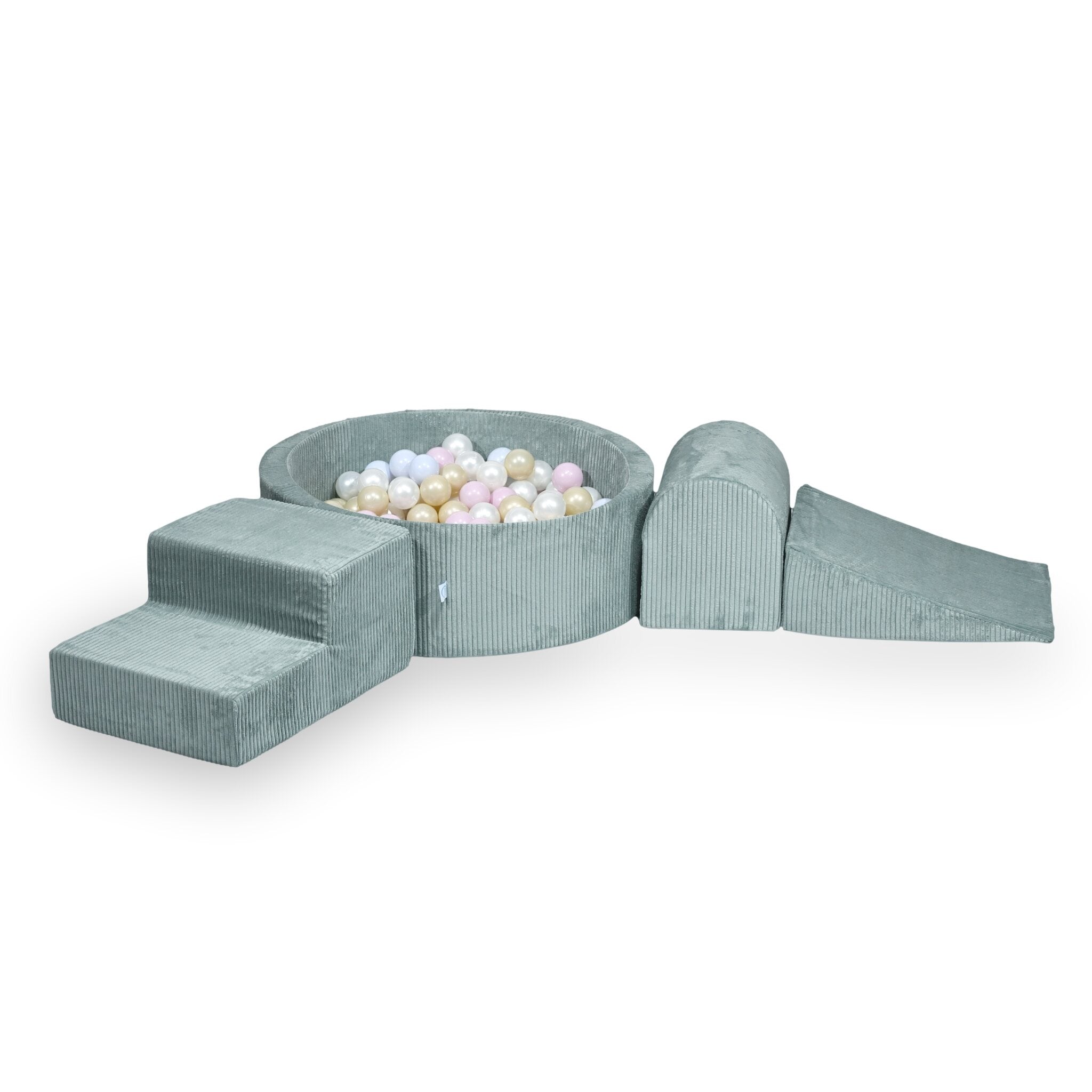 Foam playground with round ball pit 90x30 corduroy light mint + 200 balls