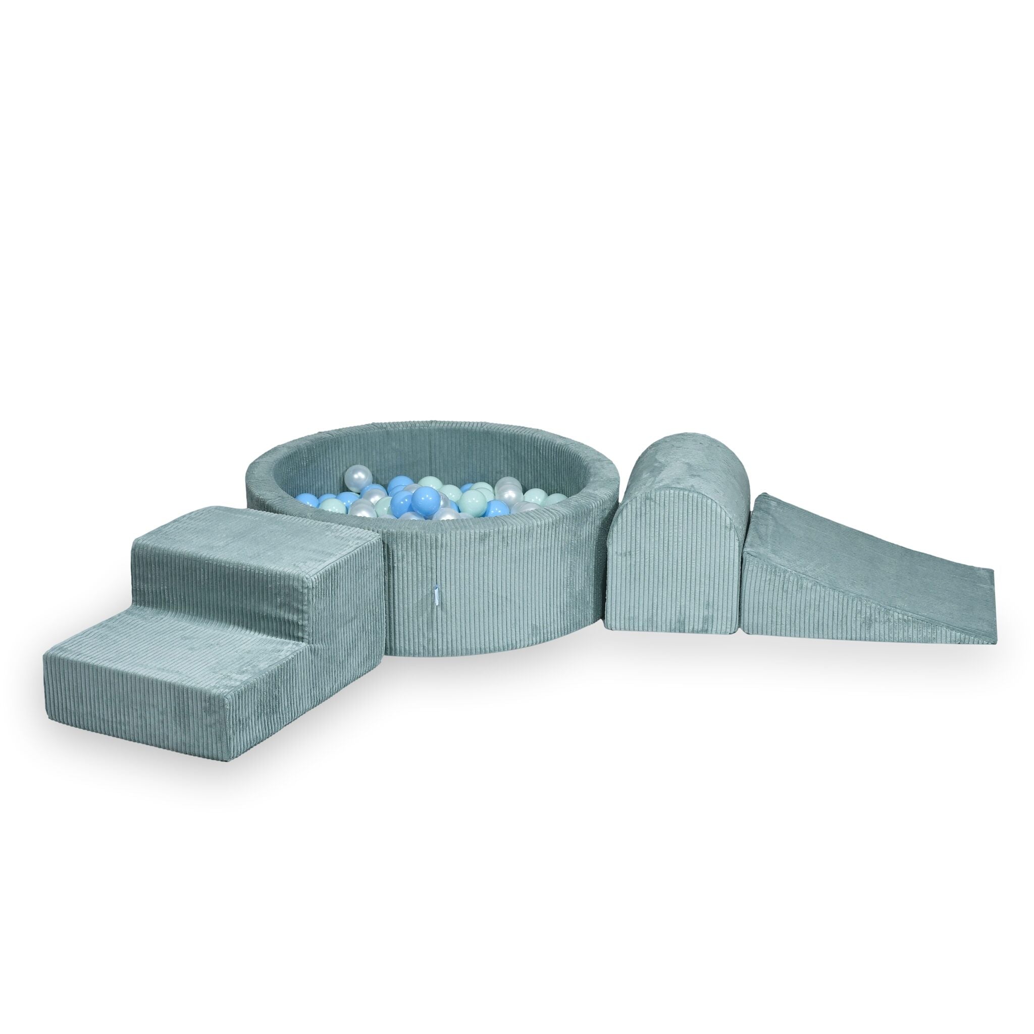 Foam playground with round ball pit 90x30 corduroy light mint + 200 balls