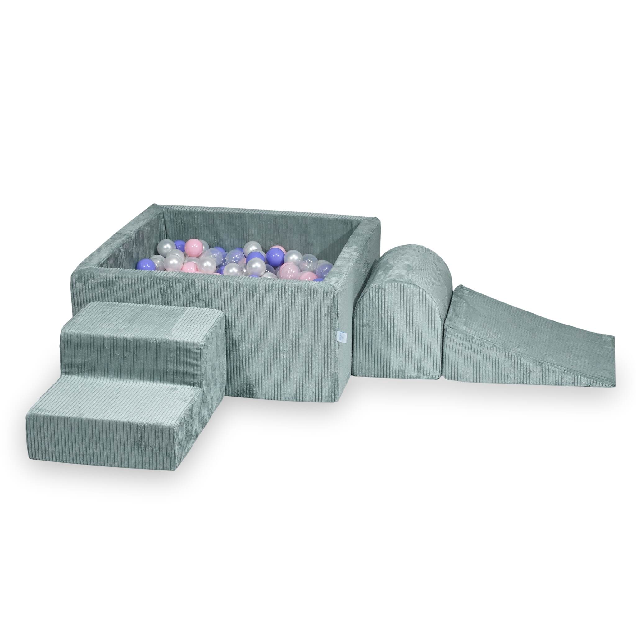 Schaumspielplatz mit quadratischem Bällebad, Kinderspielset 90x90x40 Hellminz-Kord + 400 Bälle