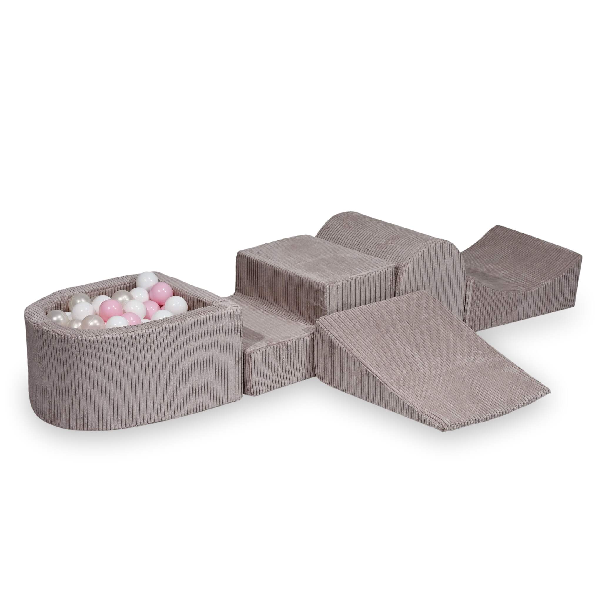 Foam playground with hill and micro corduroy light pink pool + 100 balls
