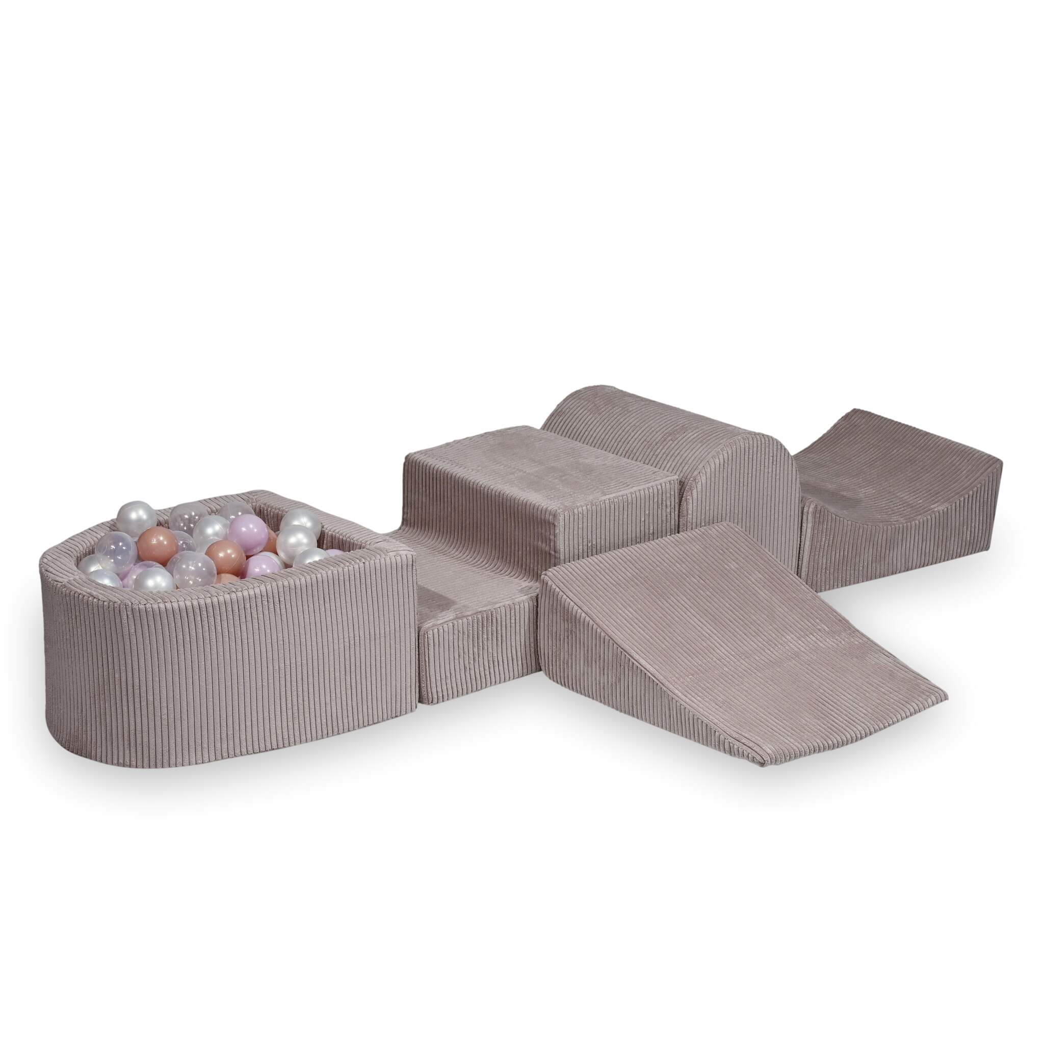 Foam playground with hill and micro corduroy light pink pool + 100 balls