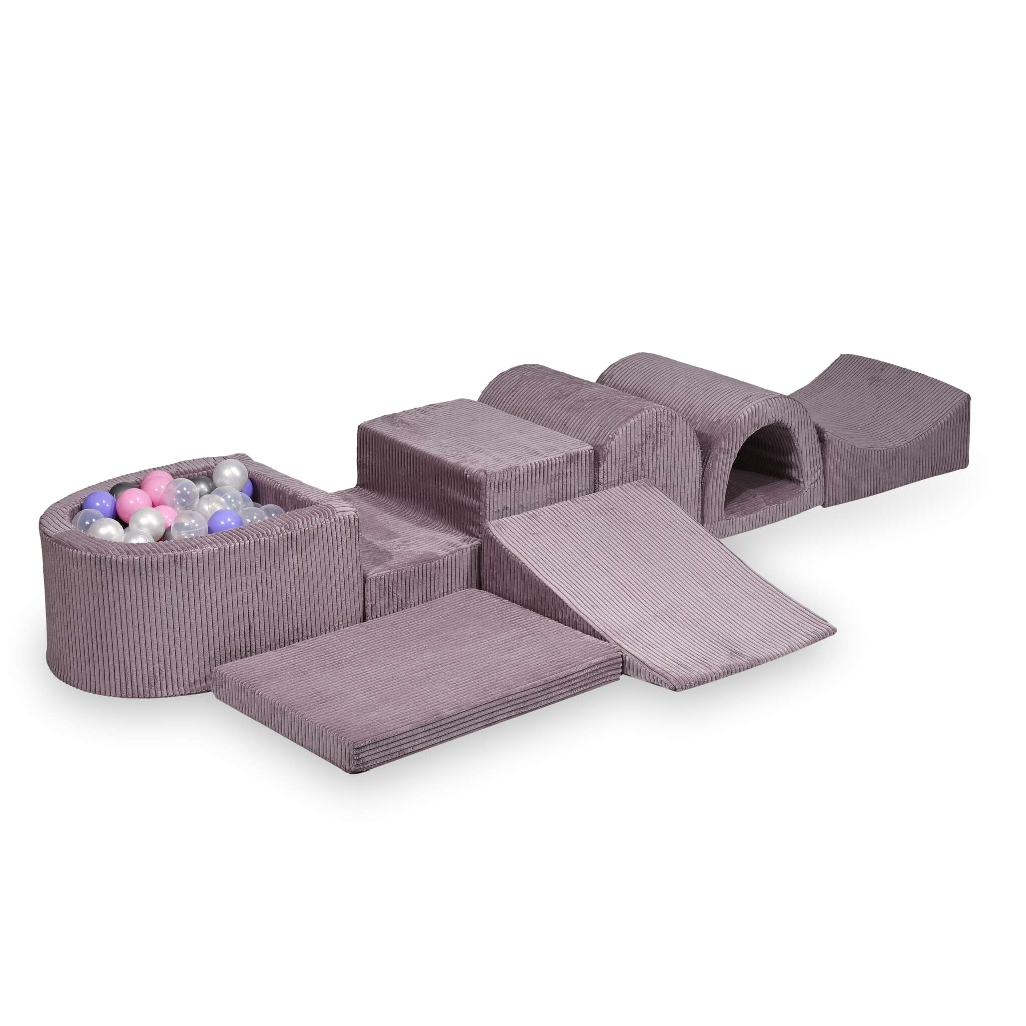 Largest foam play area with lavender micro corduroy ball pit + 100 balls