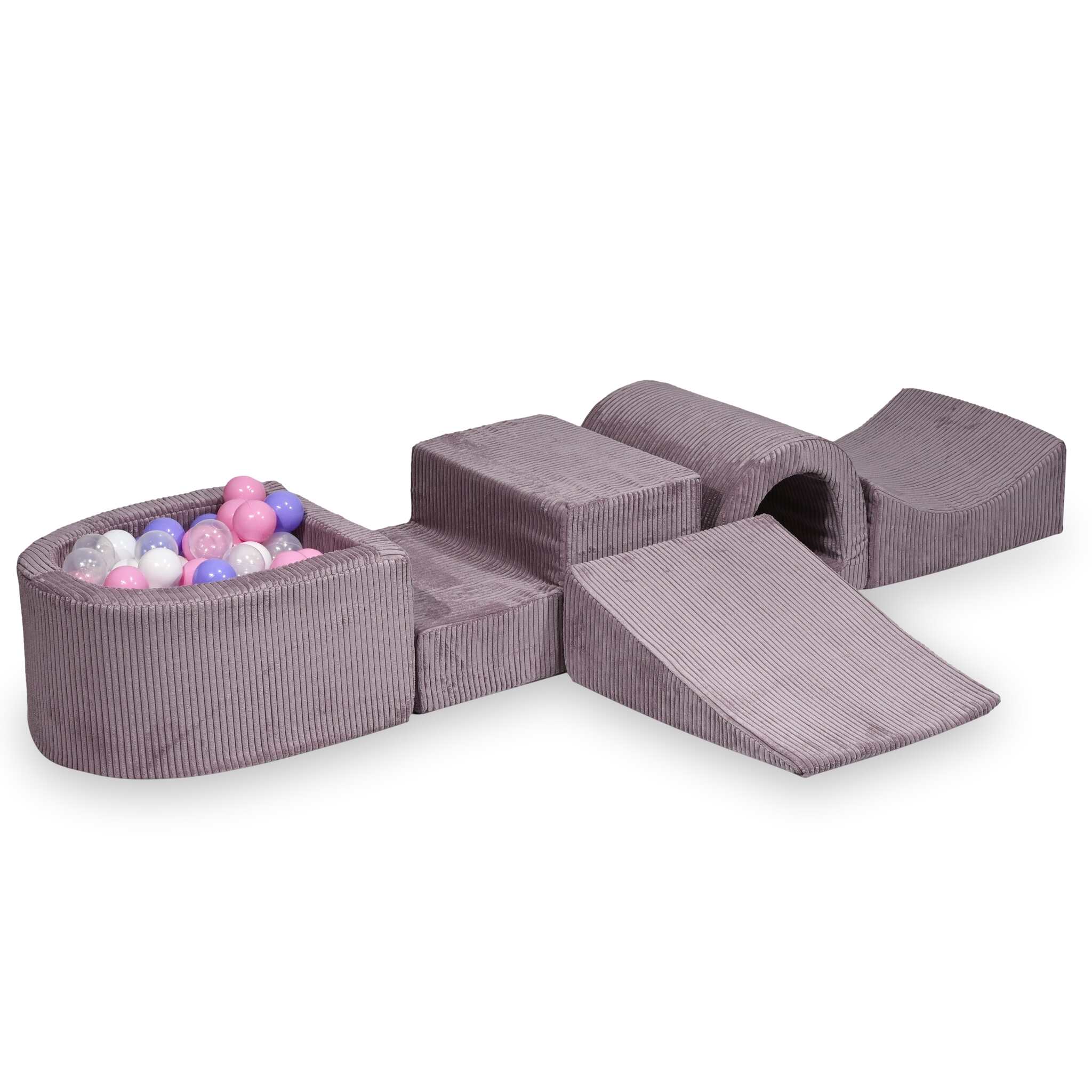 Foam play area with bridge and micro ribbed lavender pool + 100 balls