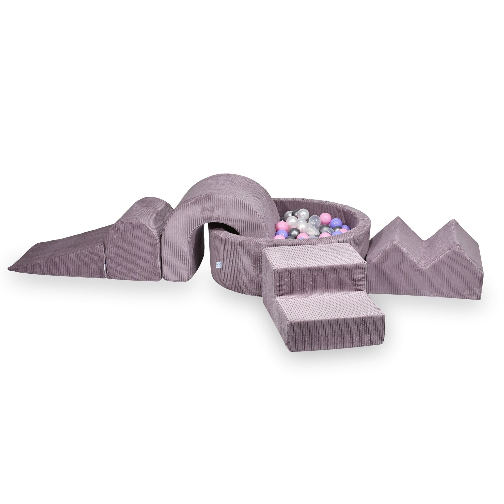Foam play area with round pool 90x30 ribbed lavender + 5 elements + 200 balls