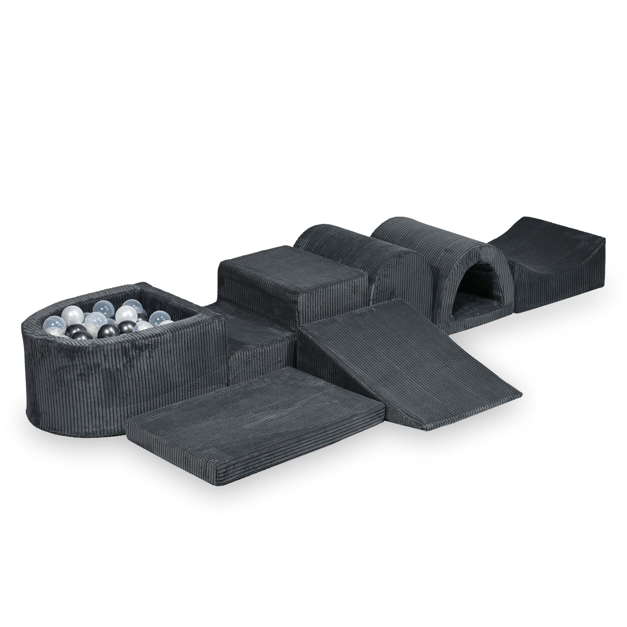 Largest foam play area with graphite micro corduroy ball pit + 100 balls