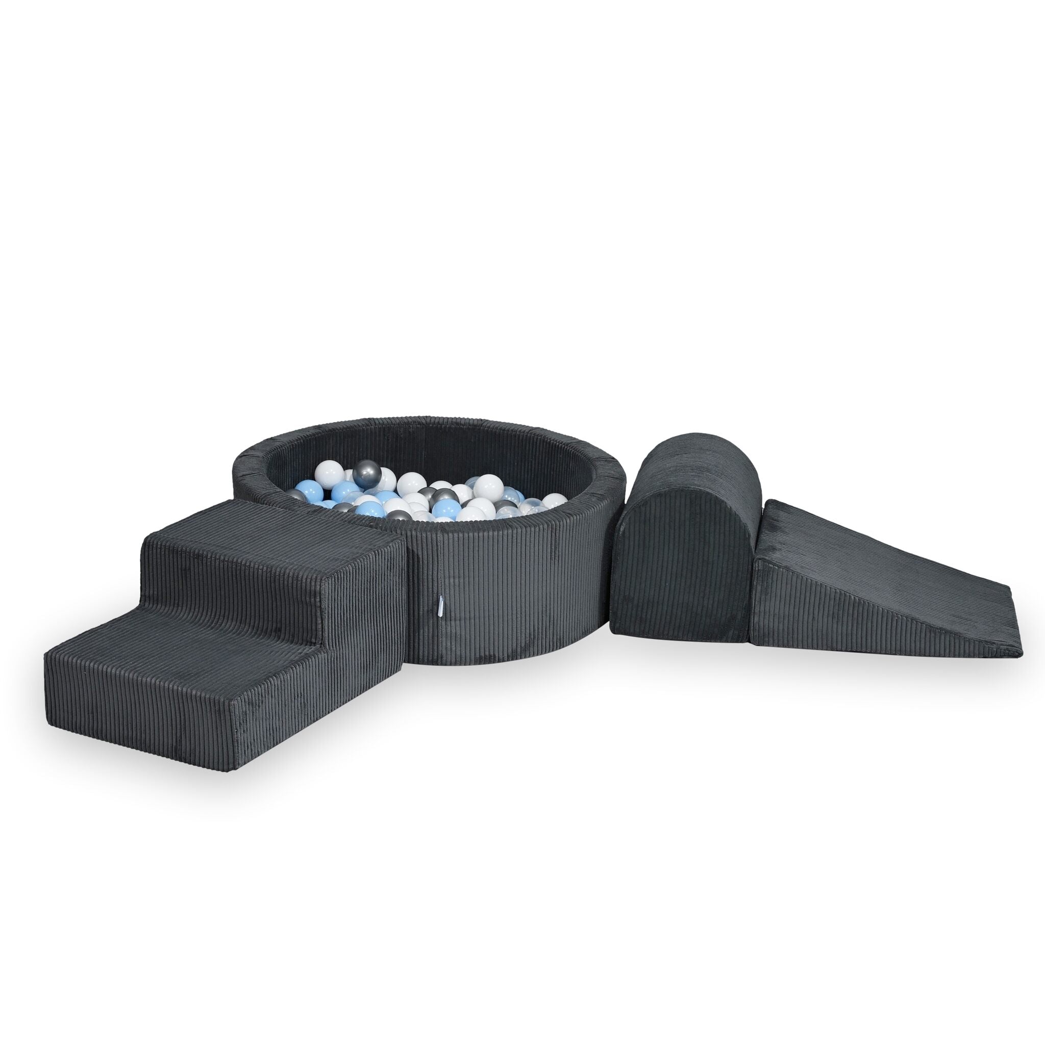 Foam playground with round 90x30 graphite corduroy velvet ball pit + 200 balls