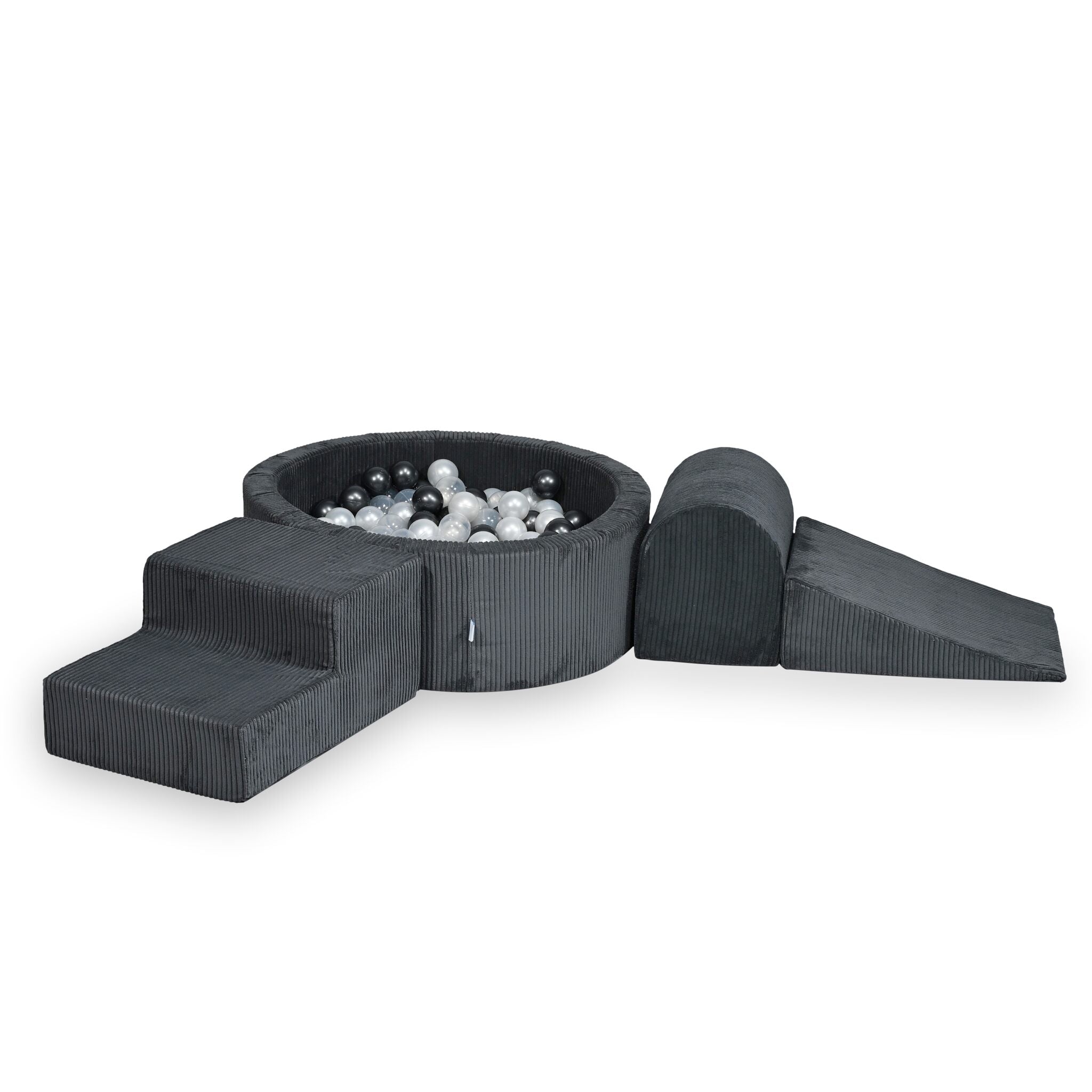 Foam playground with round 90x30 graphite corduroy velvet ball pit + 200 balls