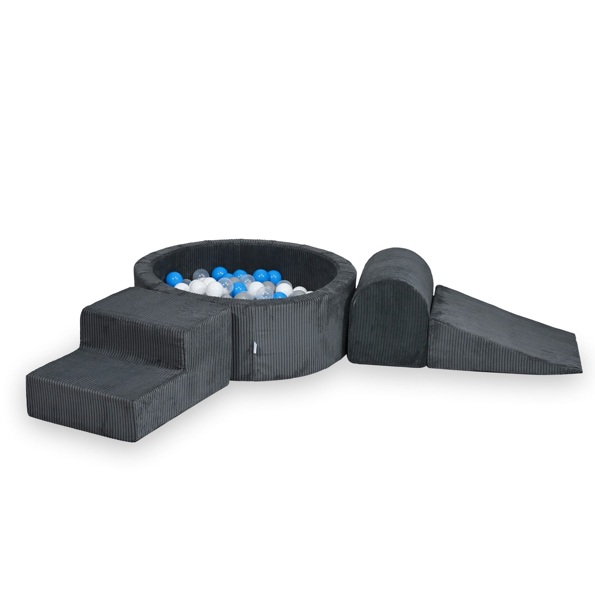 Foam playground with round 90x30 graphite corduroy velvet ball pit + 200 balls