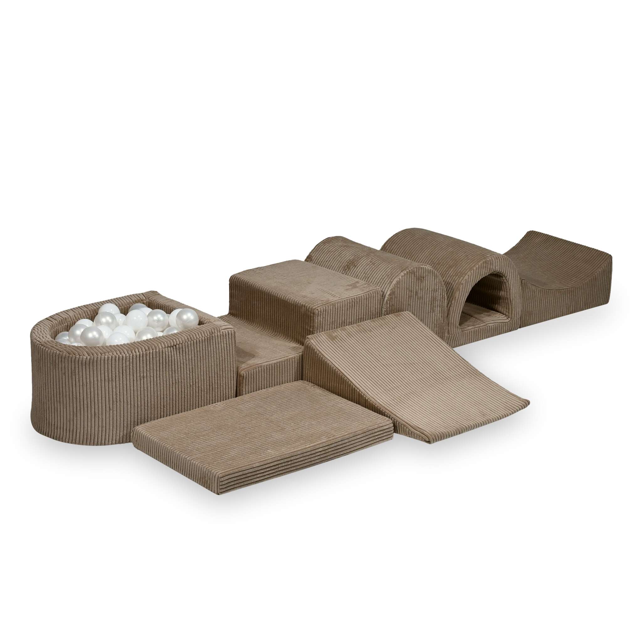 Largest foam play area with toffee micro corduroy ball pit + 100 balls