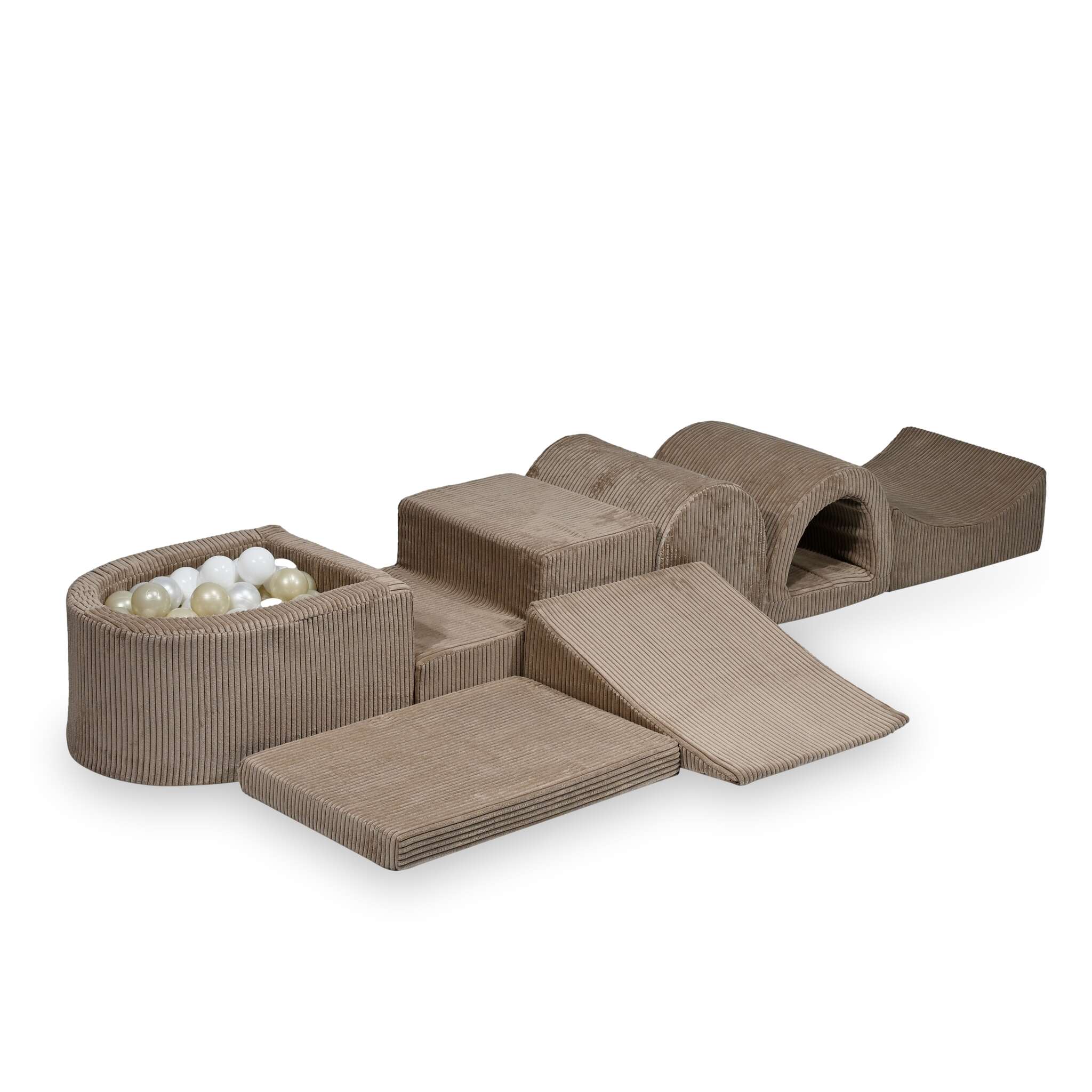 Largest foam play area with toffee micro corduroy ball pit + 100 balls