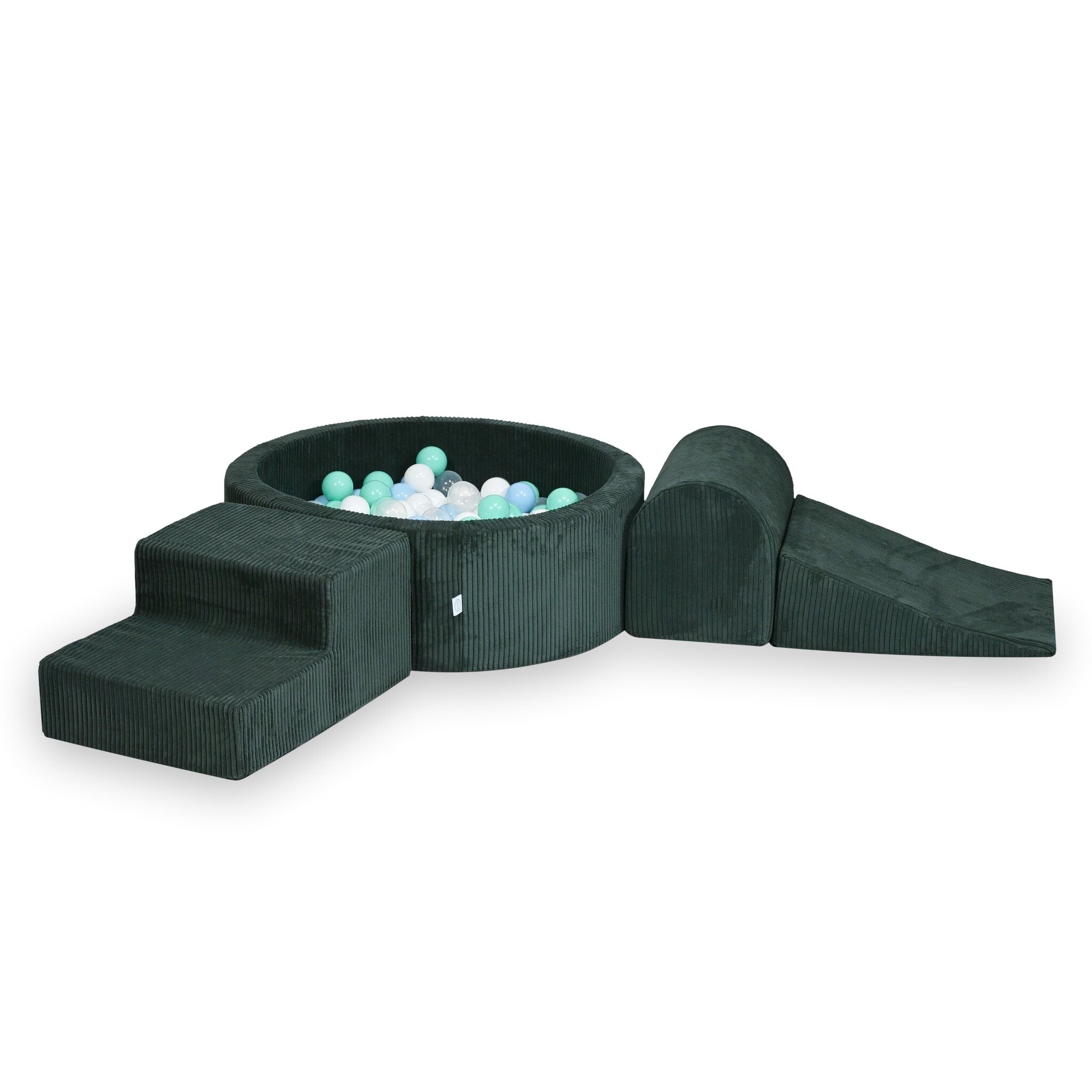 Foam playground with round 90x30 green corduroy ball pit + 200 balls