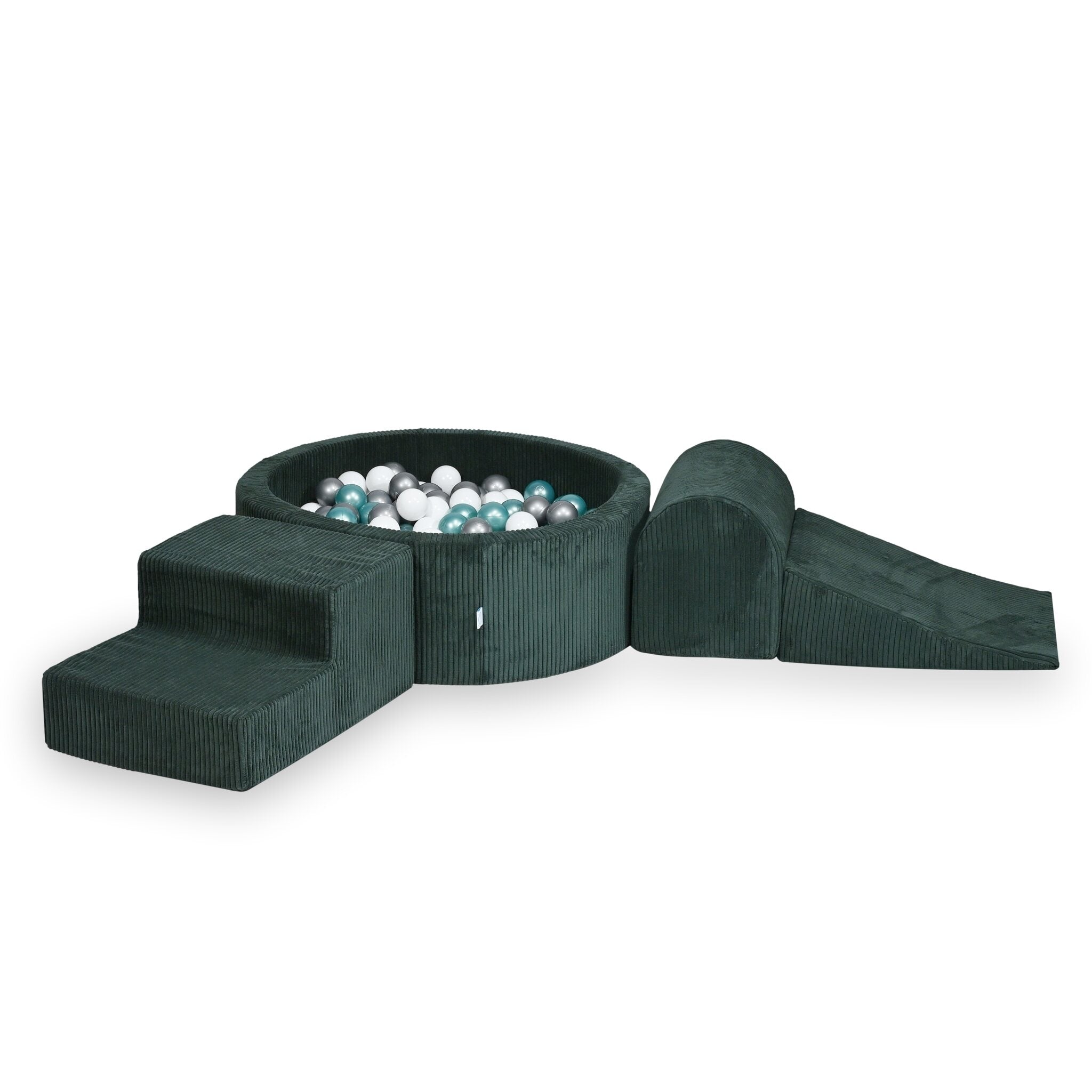 Foam playground with round 90x30 green corduroy ball pit + 200 balls