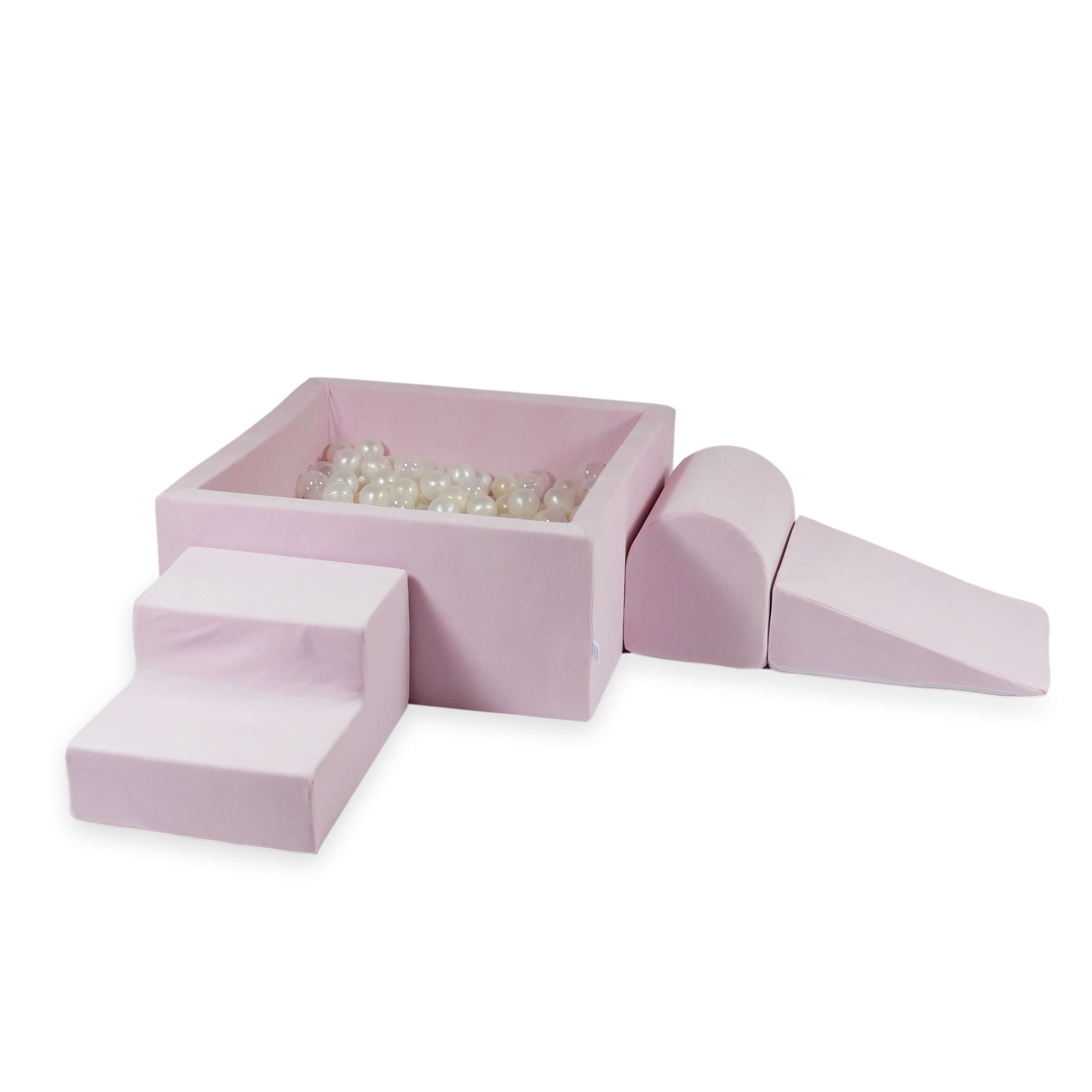 Foam play area with square ball pit children's play set 90x90x40 velvet soft light pink + 400 balls