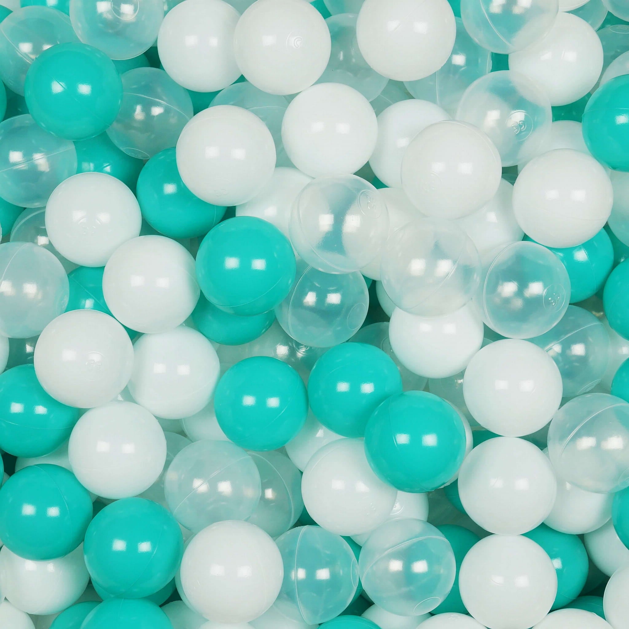 Play balls ø7cm 100 pieces white, transparent, turquoise