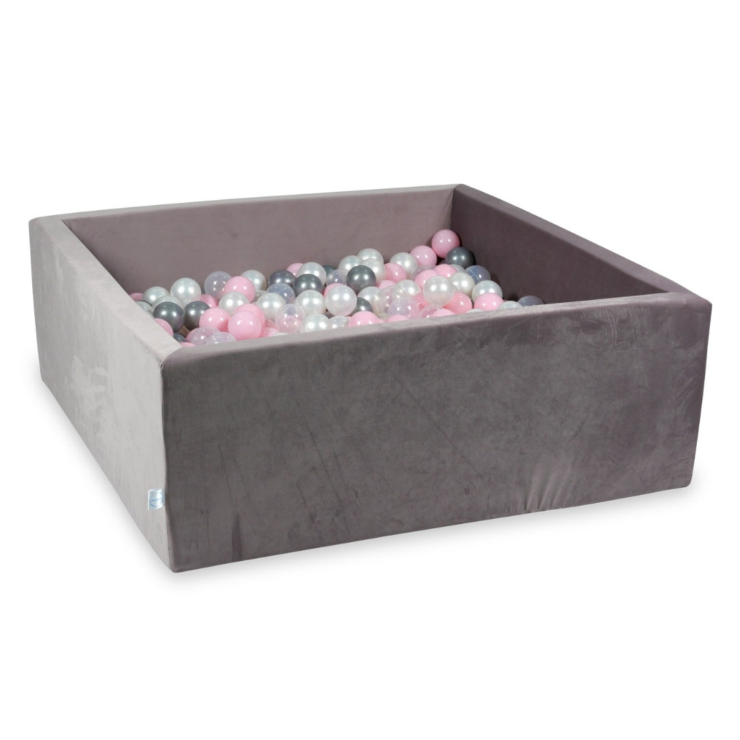 Square ball pit 110x110x40 cm in lilac velvet velvet, 600 balls