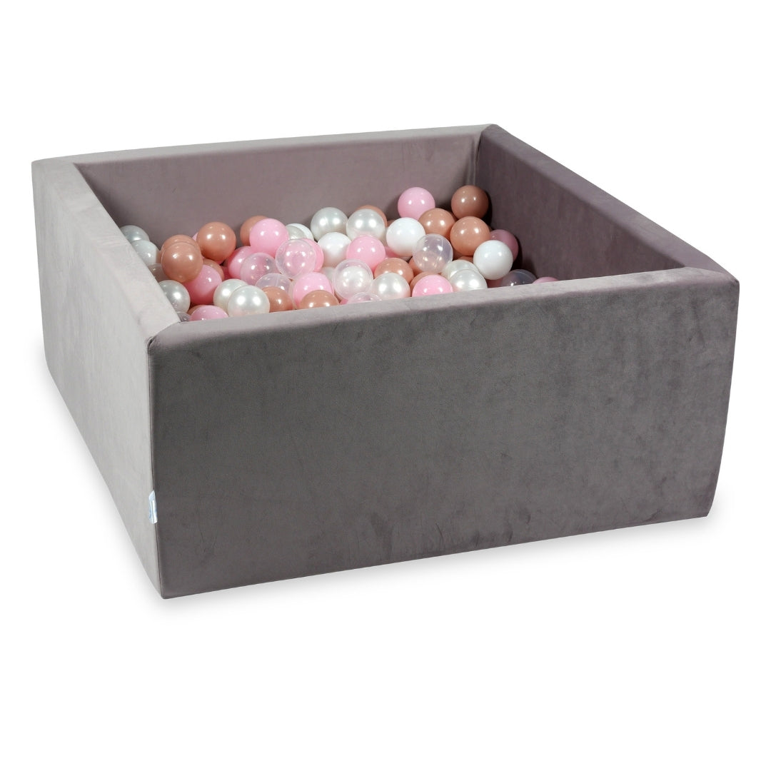 Square ball pit 90x90x40 cm in Lilac velvet velvet, 400 balls