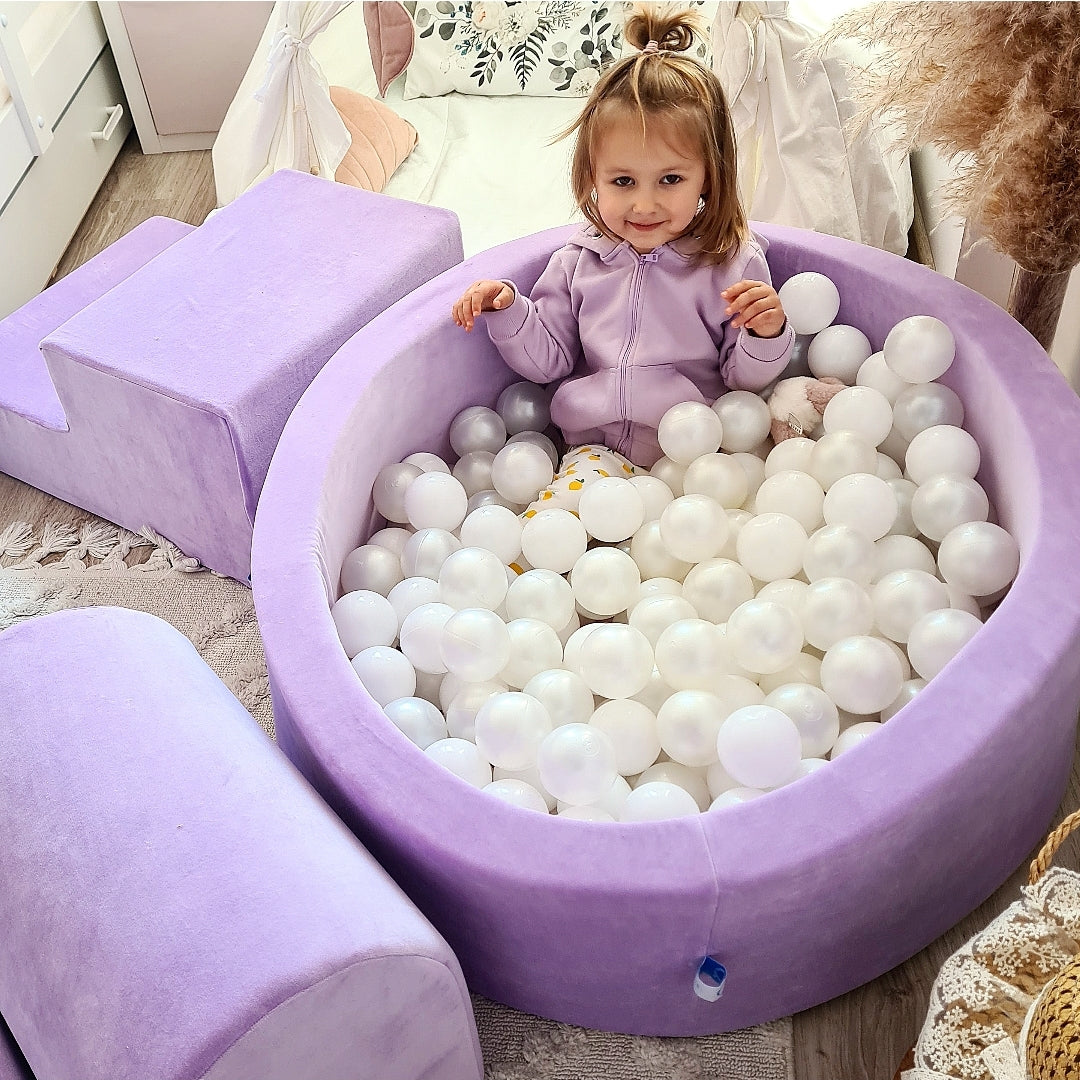 Foam play area with round pool 90x30 velvet soft lilac + 200 balls