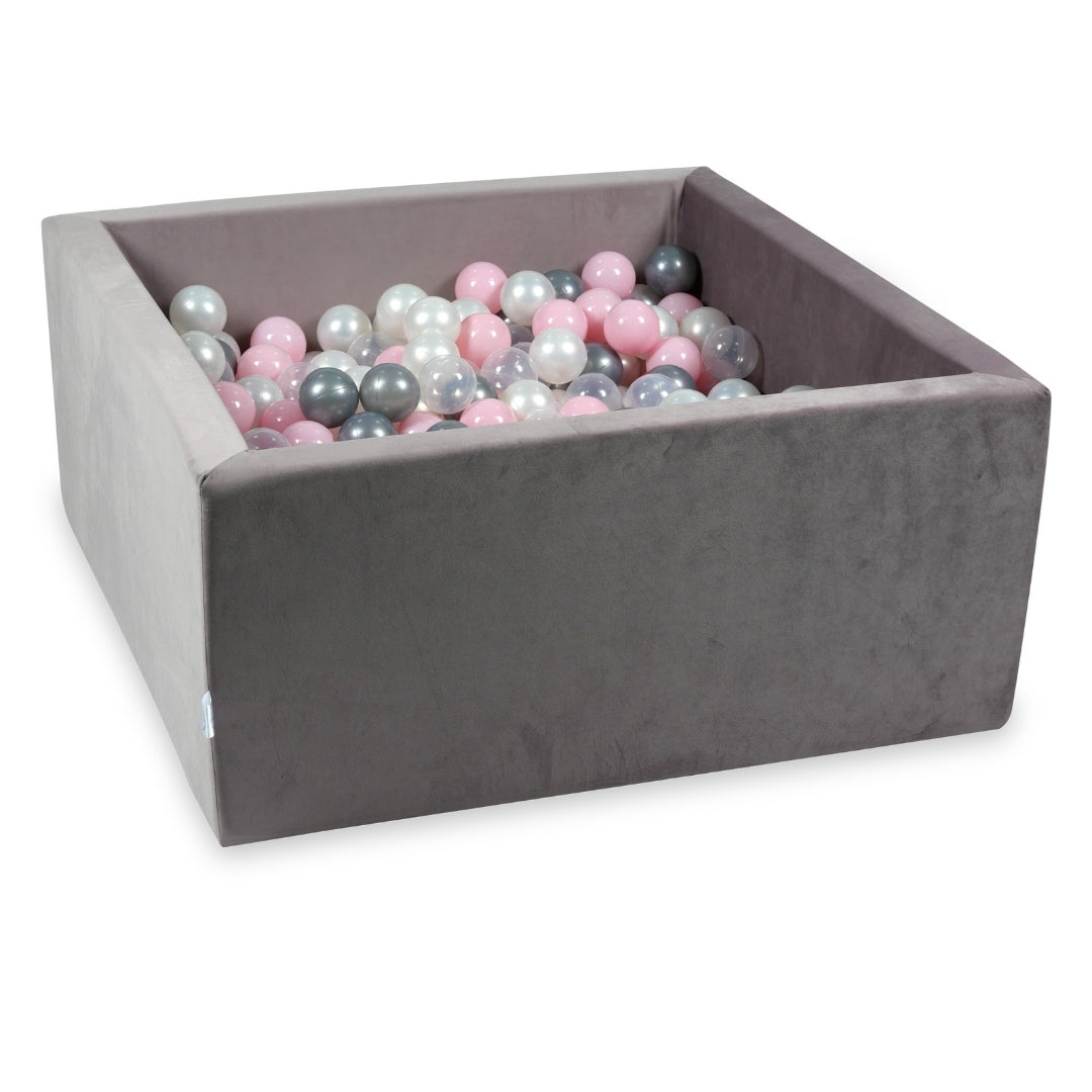 Square ball pit 90x90x40 cm in Lilac velvet velvet, 400 balls