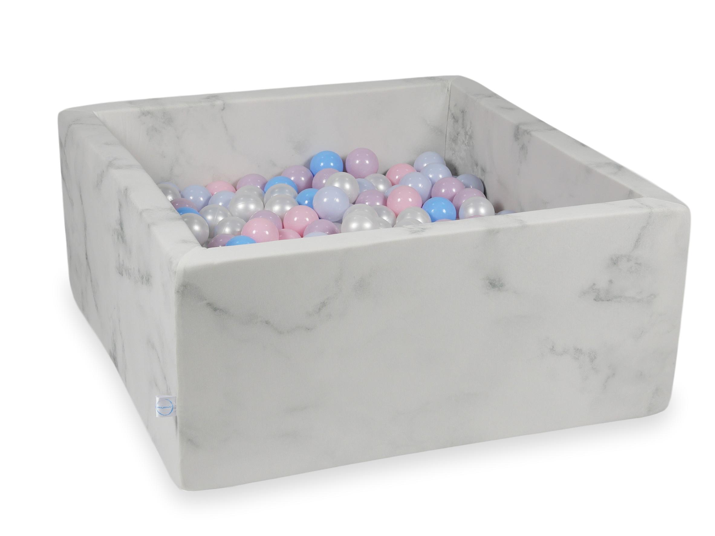 Square ball pit 90x90x40 cm in Marble velvet, 400 balls