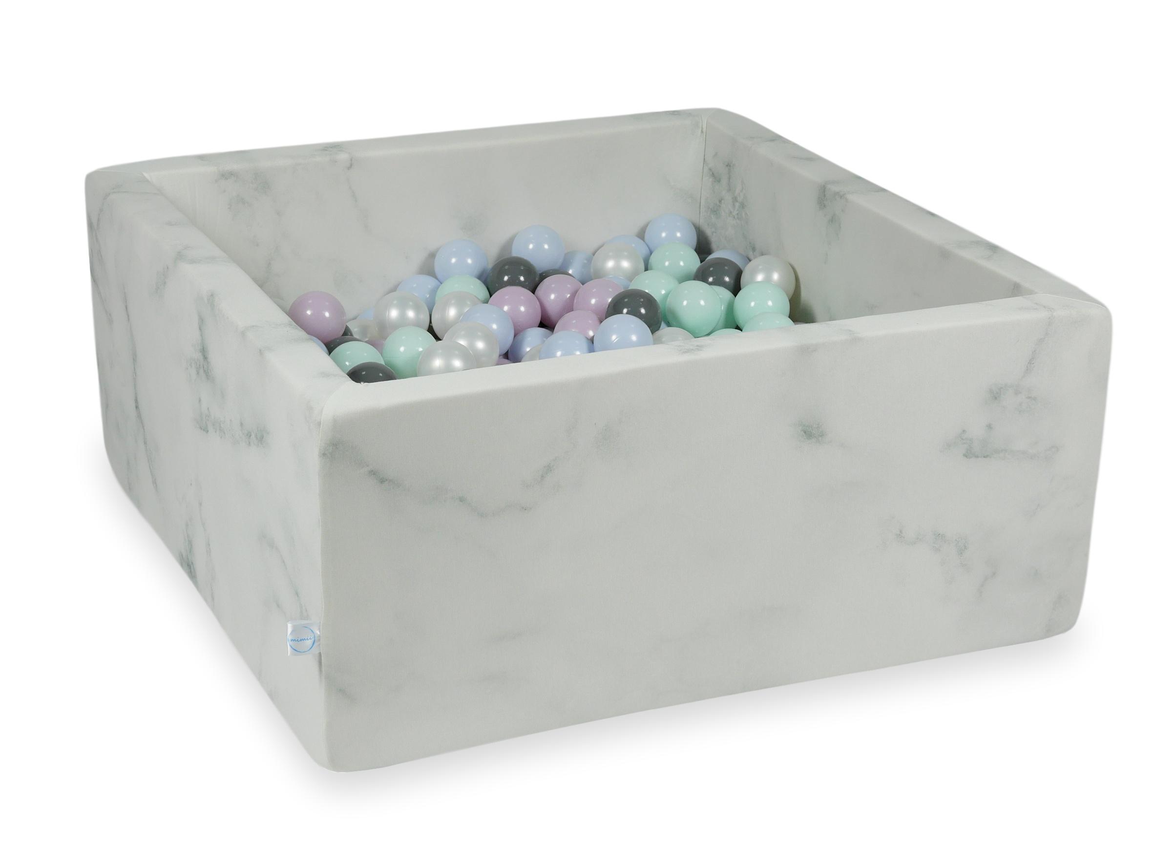 Square ball pit 90x90x40 cm in Marble velvet, 400 balls