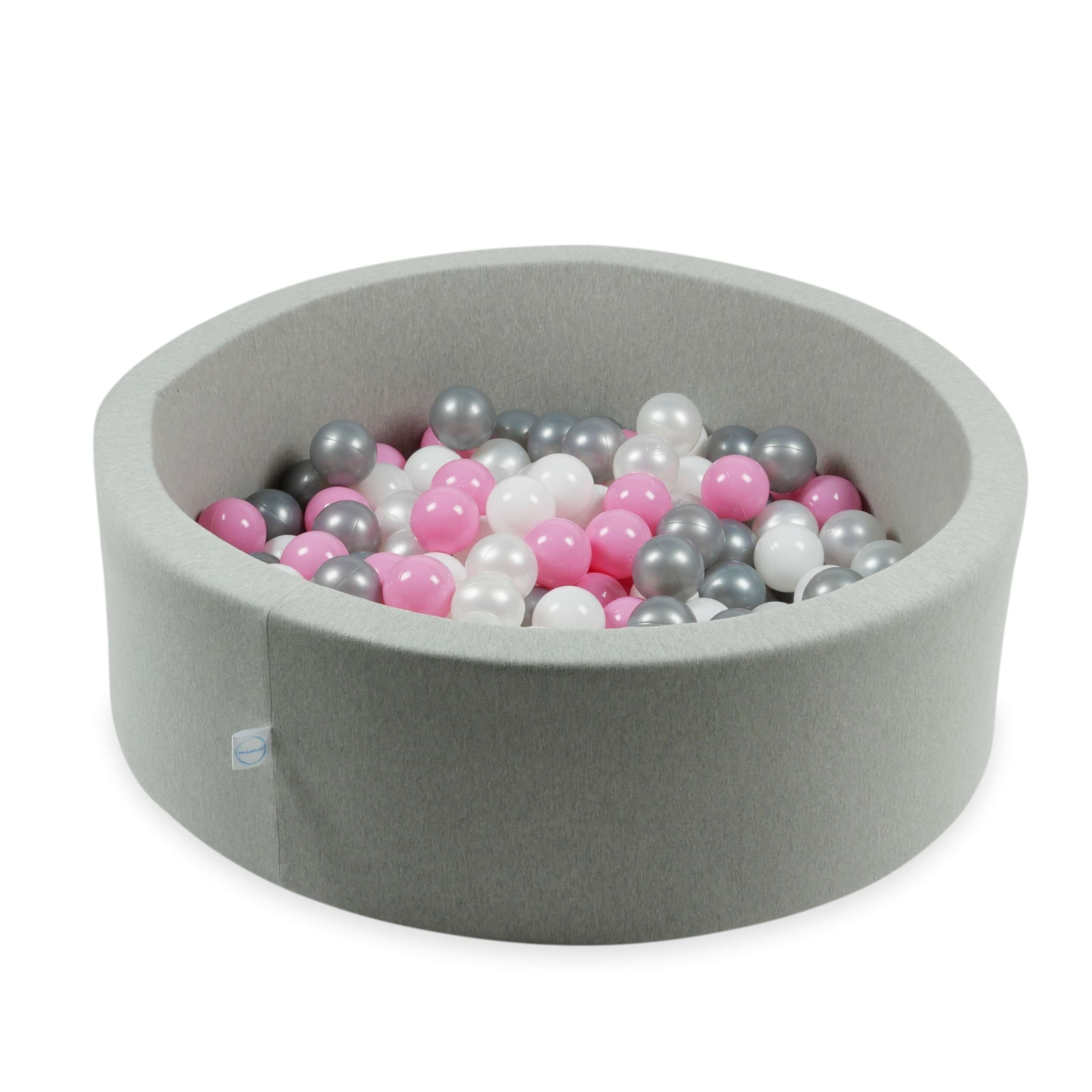 Mimii Bällebad-Bälle Ø 7 cm – 300 Stück – Weiß, Perlmutt, Silber, Puderrosa