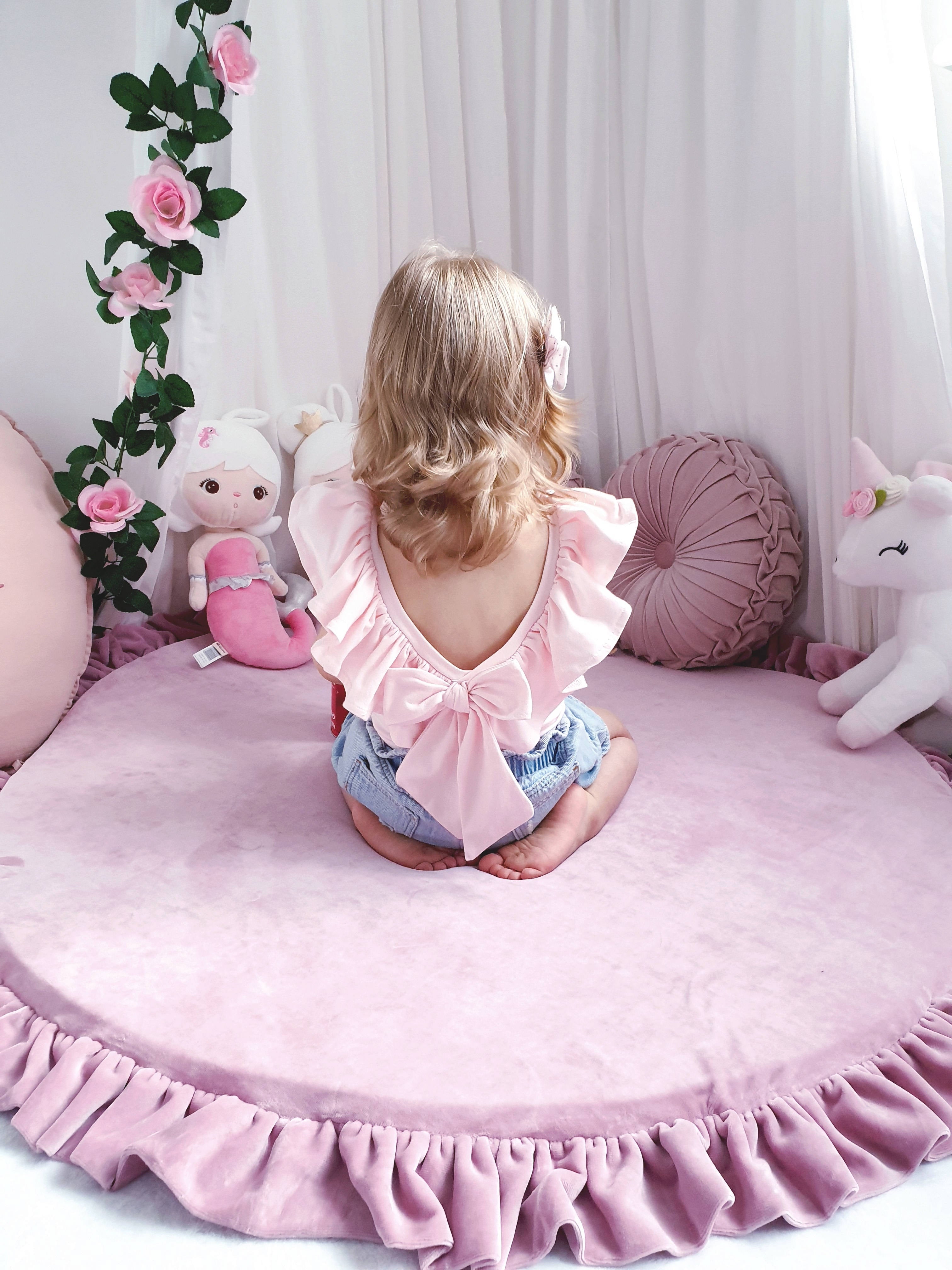 Round baby play mat 100cm with ruffle in jersey